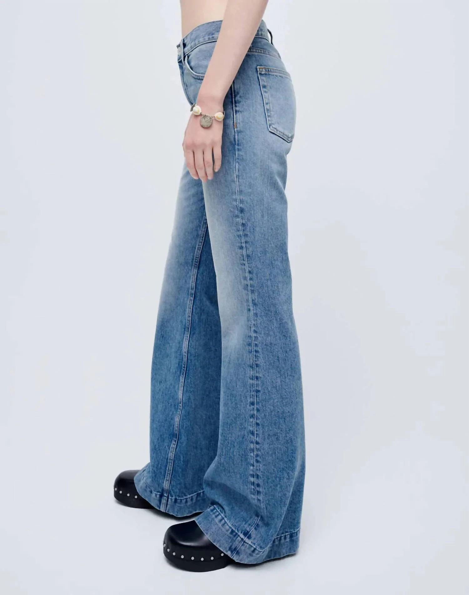 70S Low Rise Bell Bottom Jean In Lake Blue