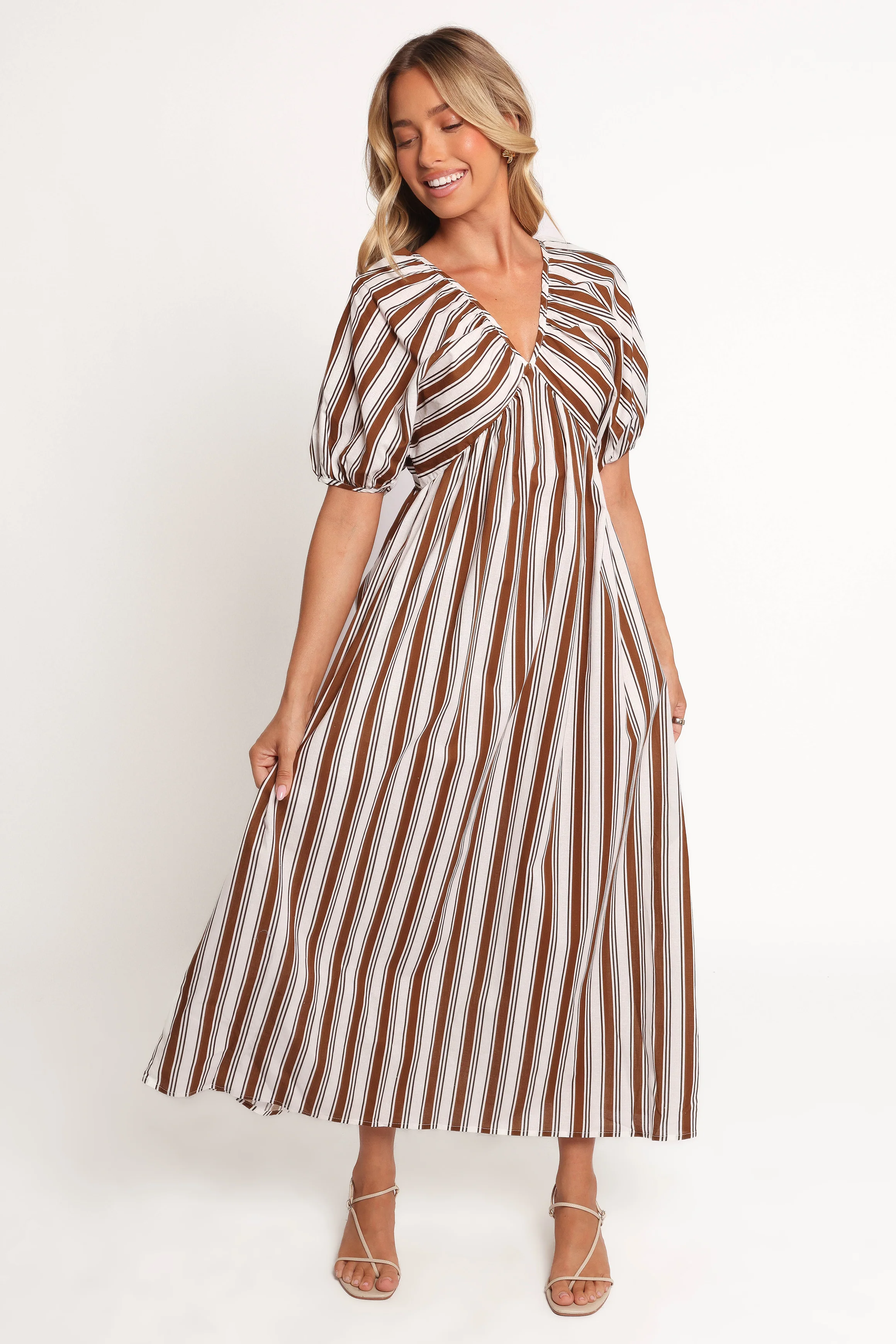 Sullivan Puff Sleeve Maxi Dress - Chocolate Stripe