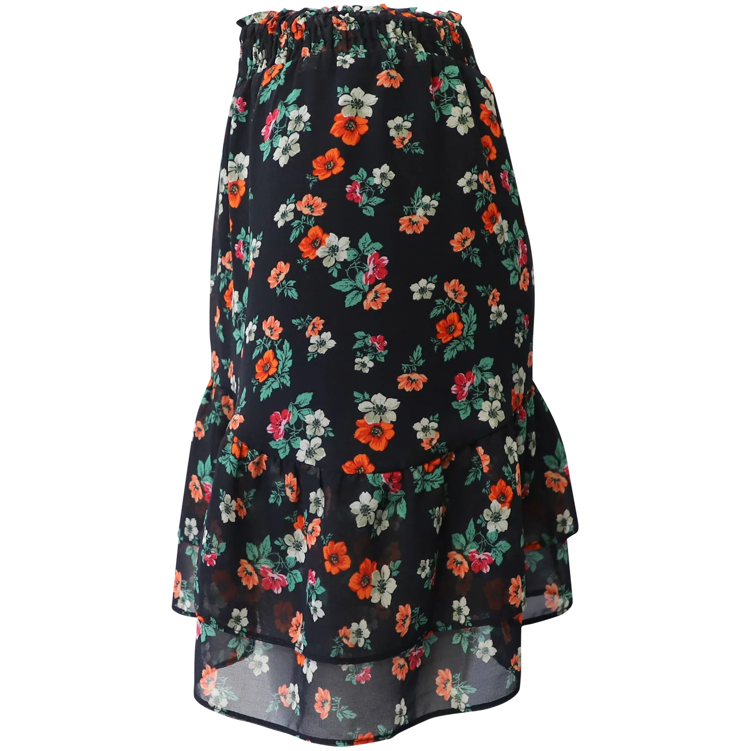 Maje Floral Mini Skirt in Black Print Silk