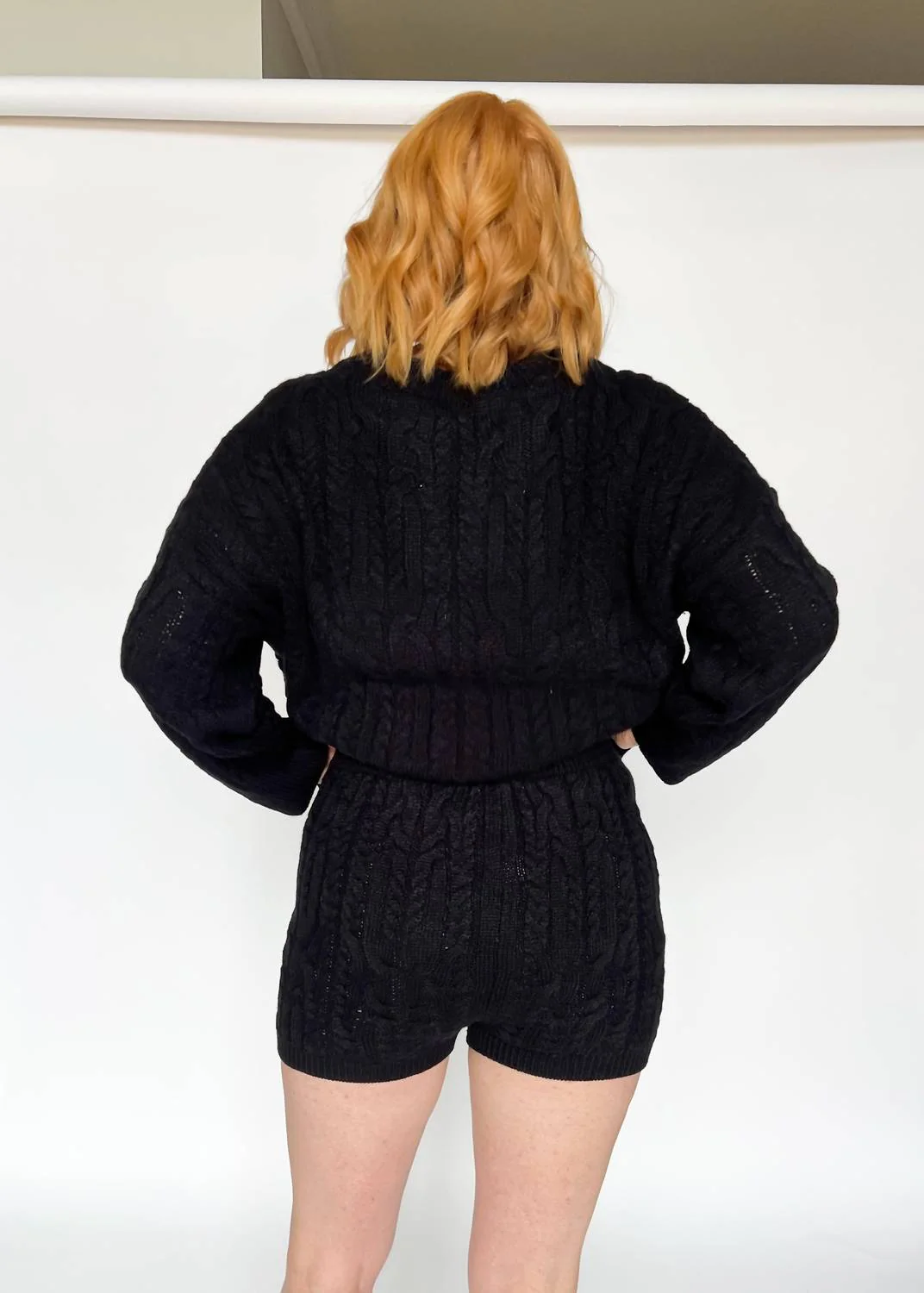 Time Will Tell Cable Knit Sweater Short Set In Black