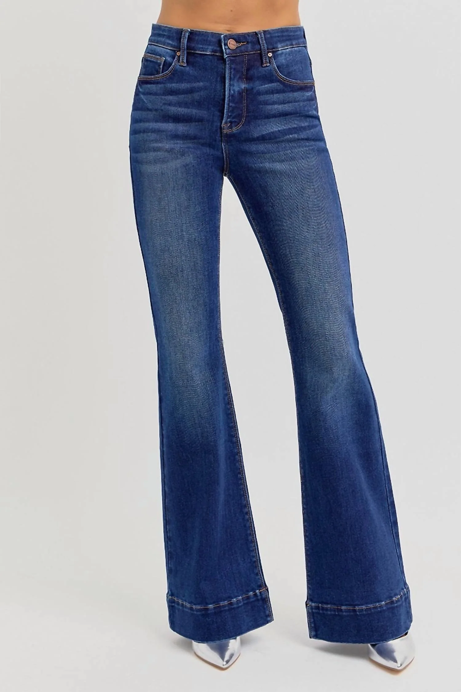 Tummy Control High Rise Flare Jeans In Dark Wash