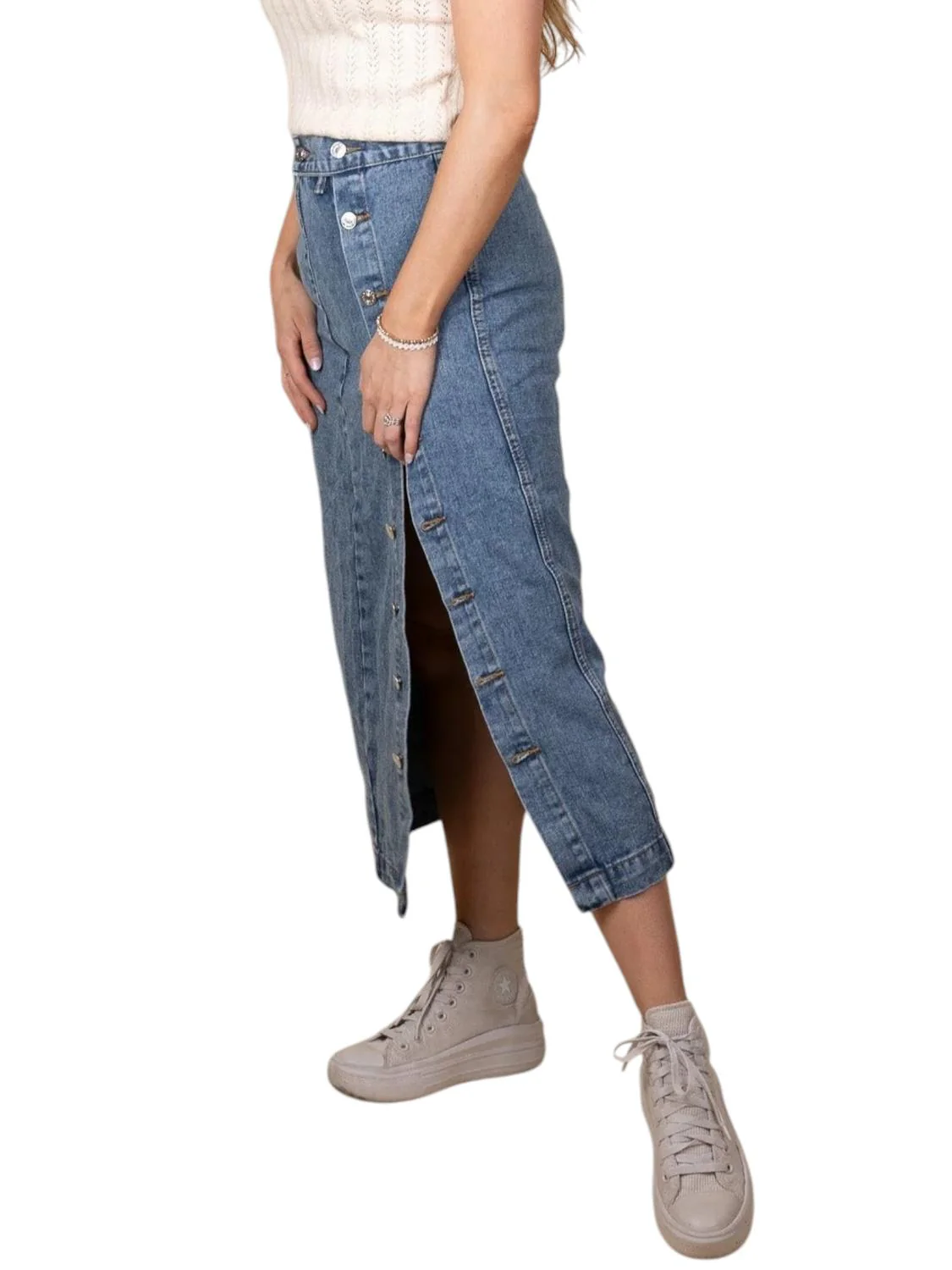 Taylor Denim Midi Skirt In Dark Wash