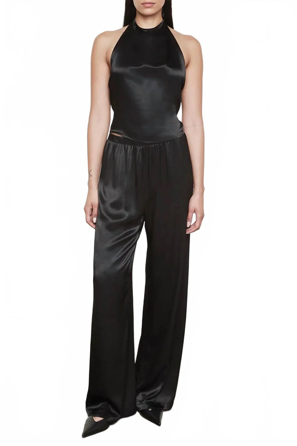 Satin Wide Leg Pant In Black