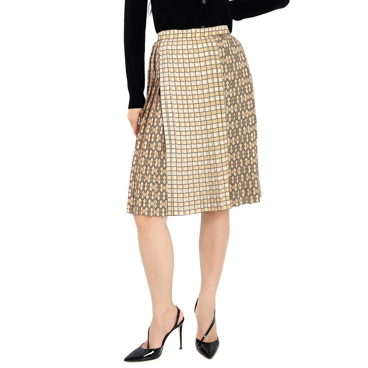 Burberry Ladies Contrast Graphic Print Pleated Skirt