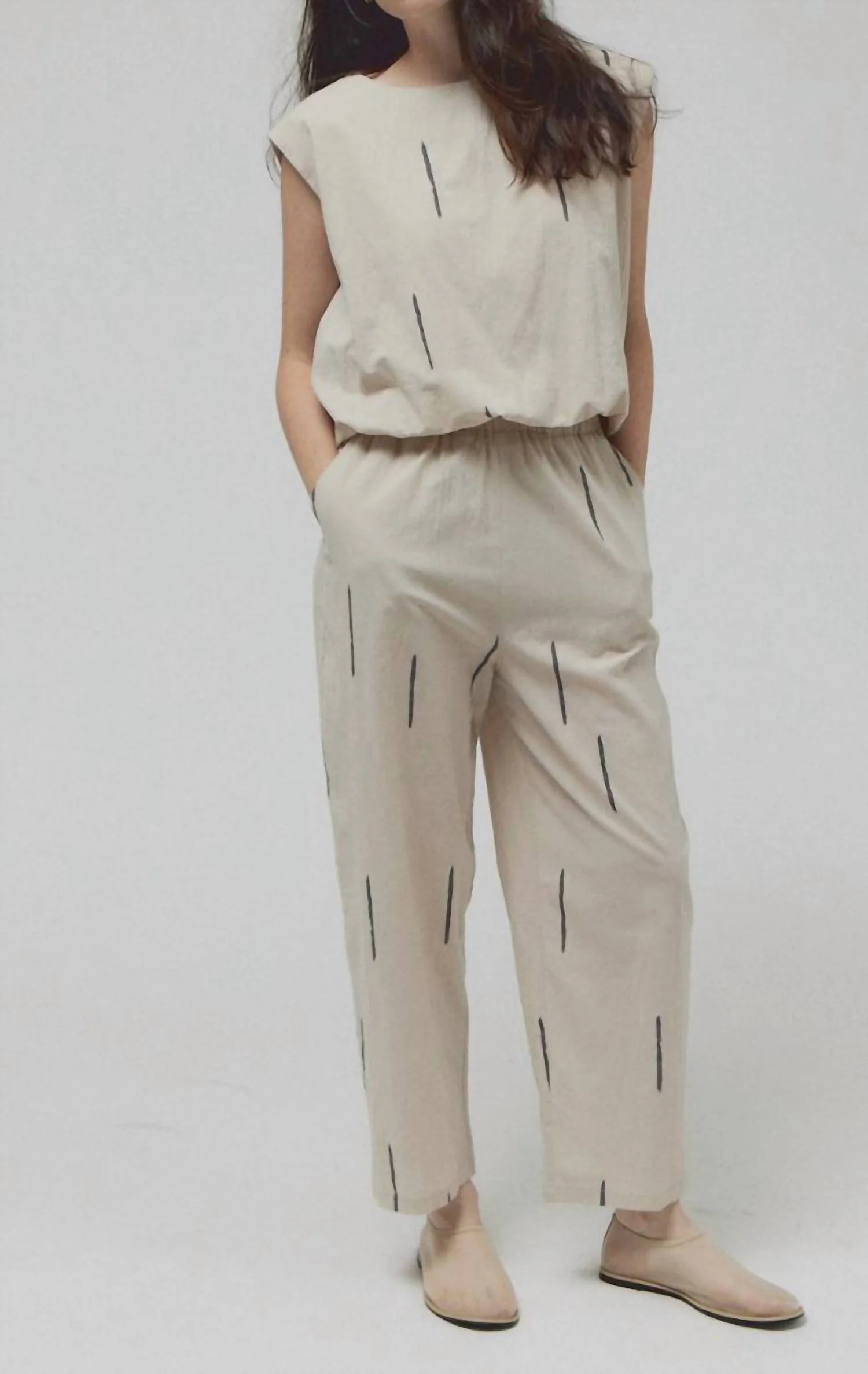 Abstract Cotton Print Pants In Stucco