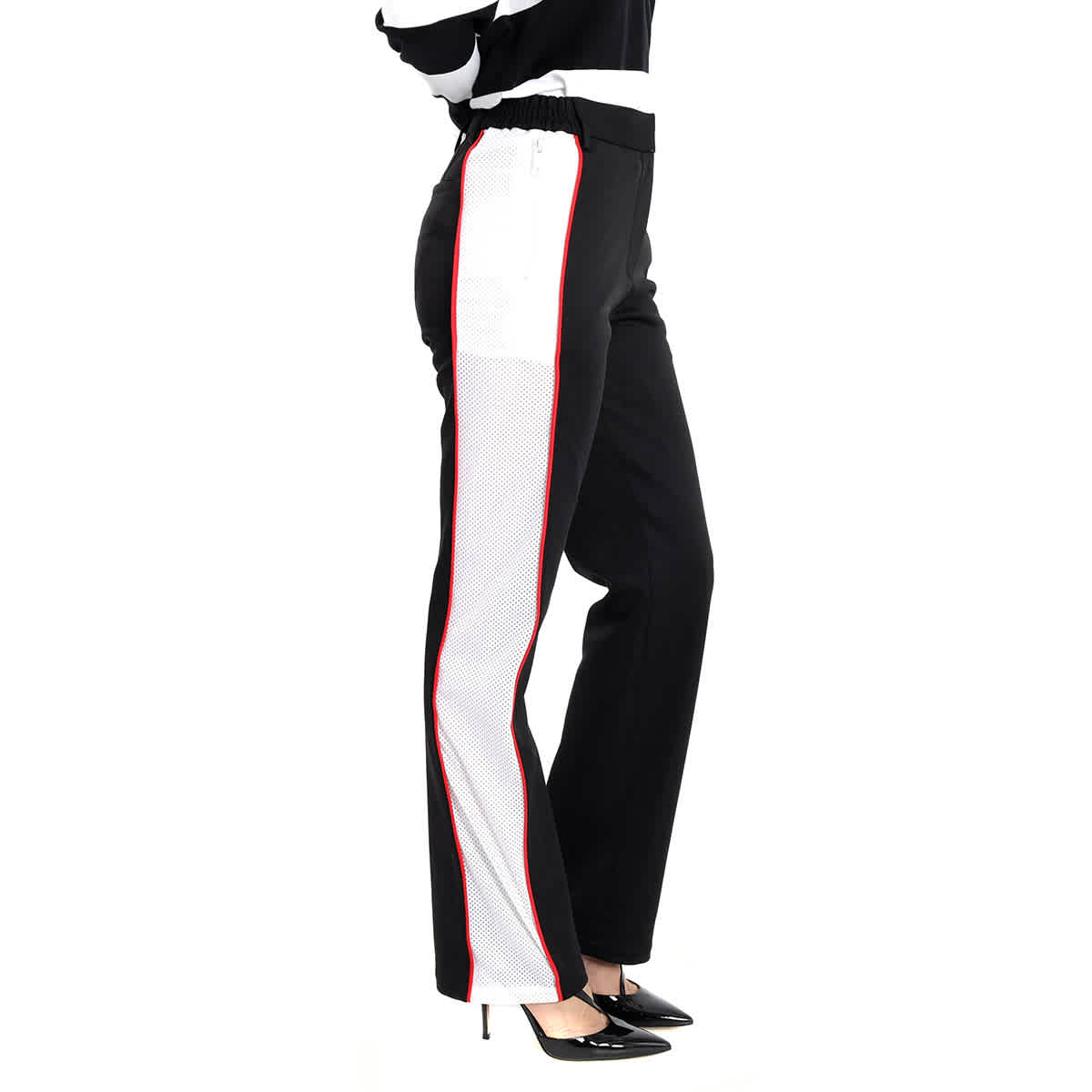 Burberry Black Mesh Striped Jersey Tailored Trousers