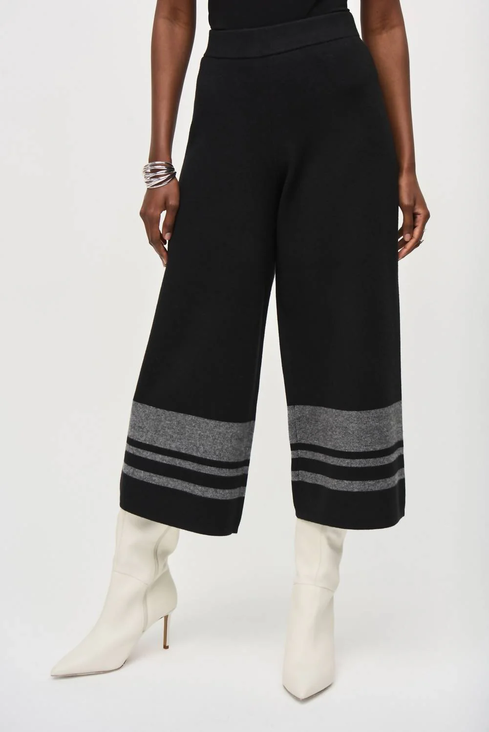 Striped Knit Pull On Culotte Pant In Black/vanilla