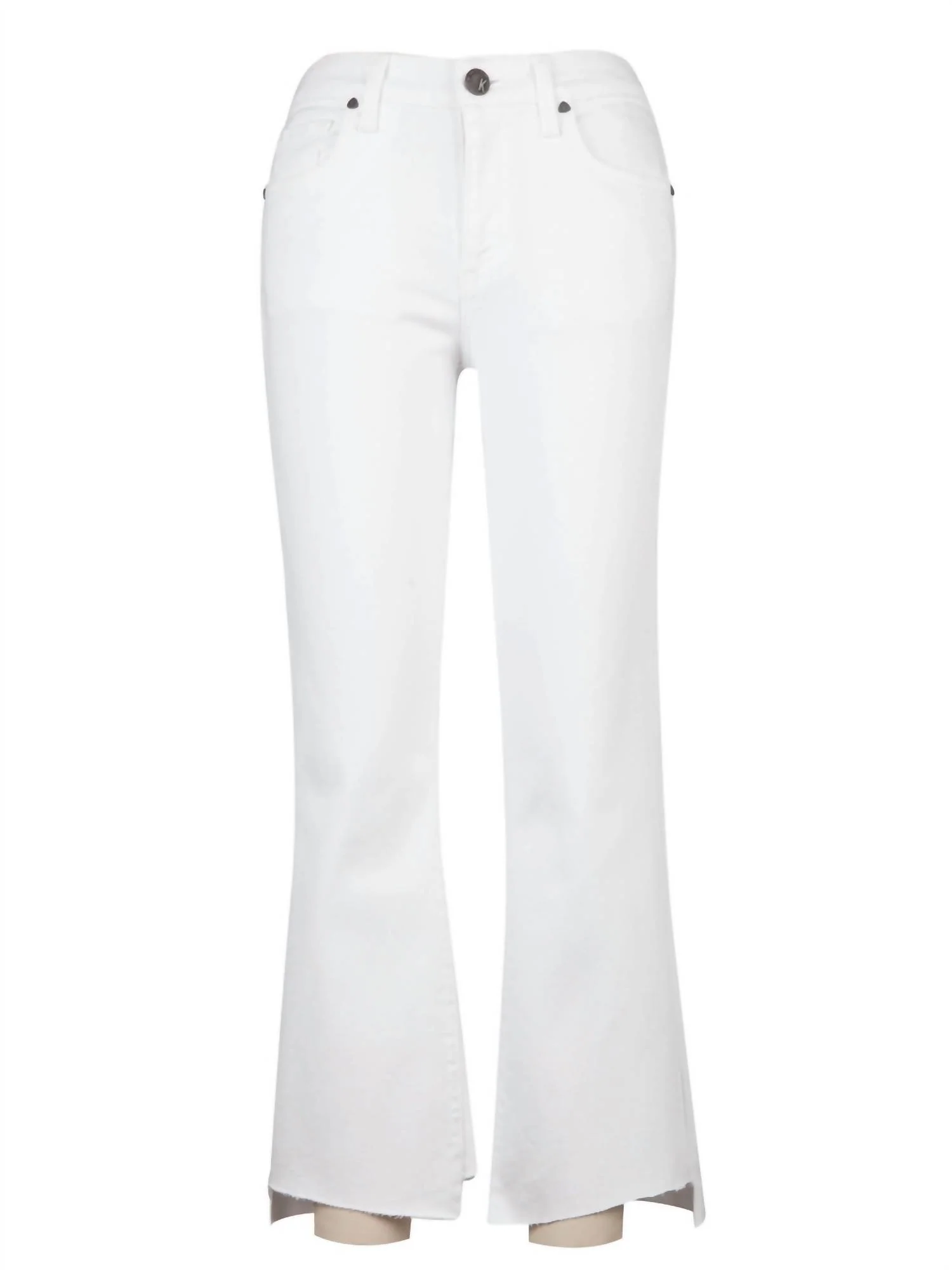 Kelsey High Rise Ankle Flare Step Raw Hem Jeans In Optic White