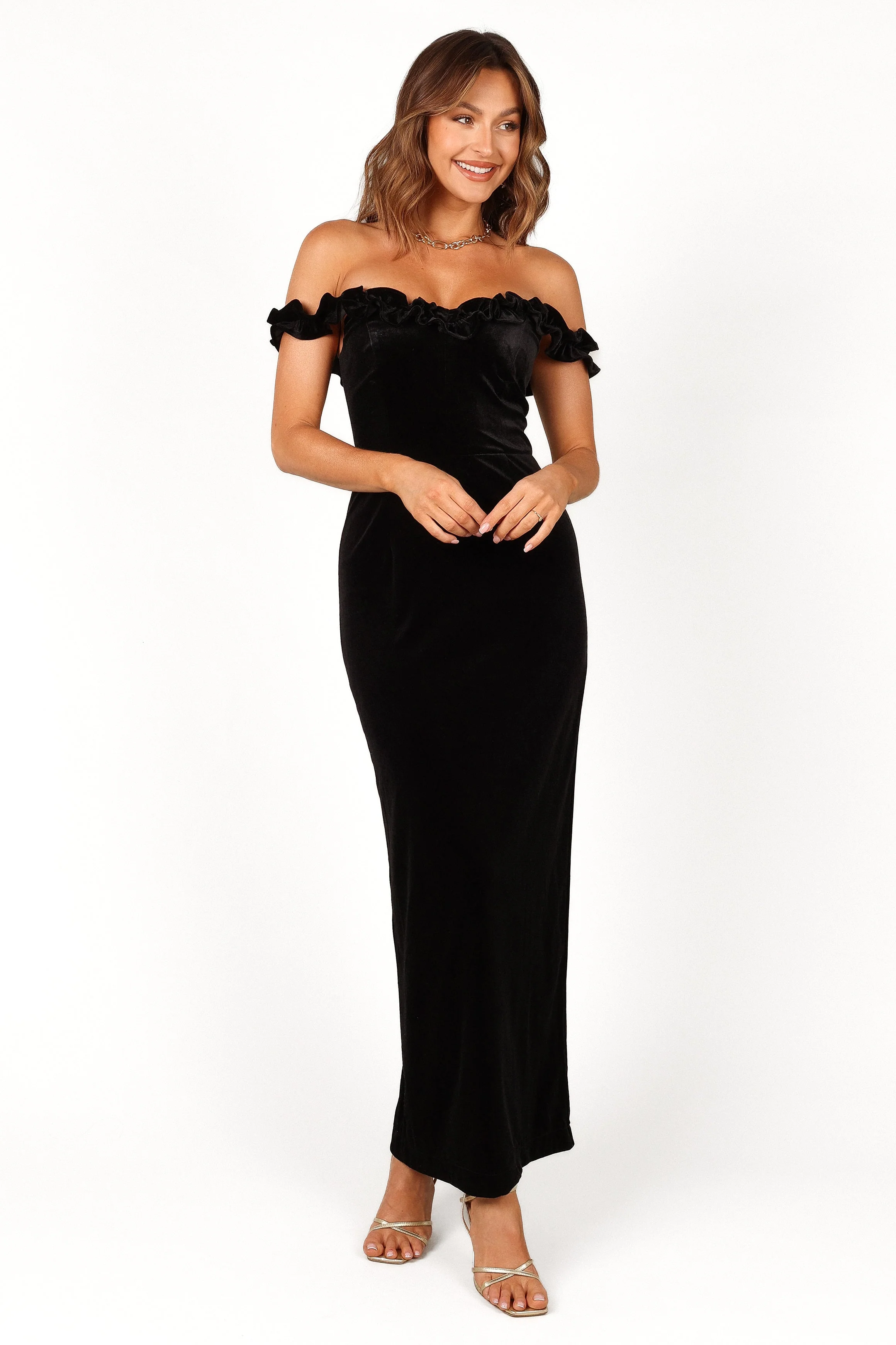 Celeste Off Shoulder Velvet Maxi Dress - Black
