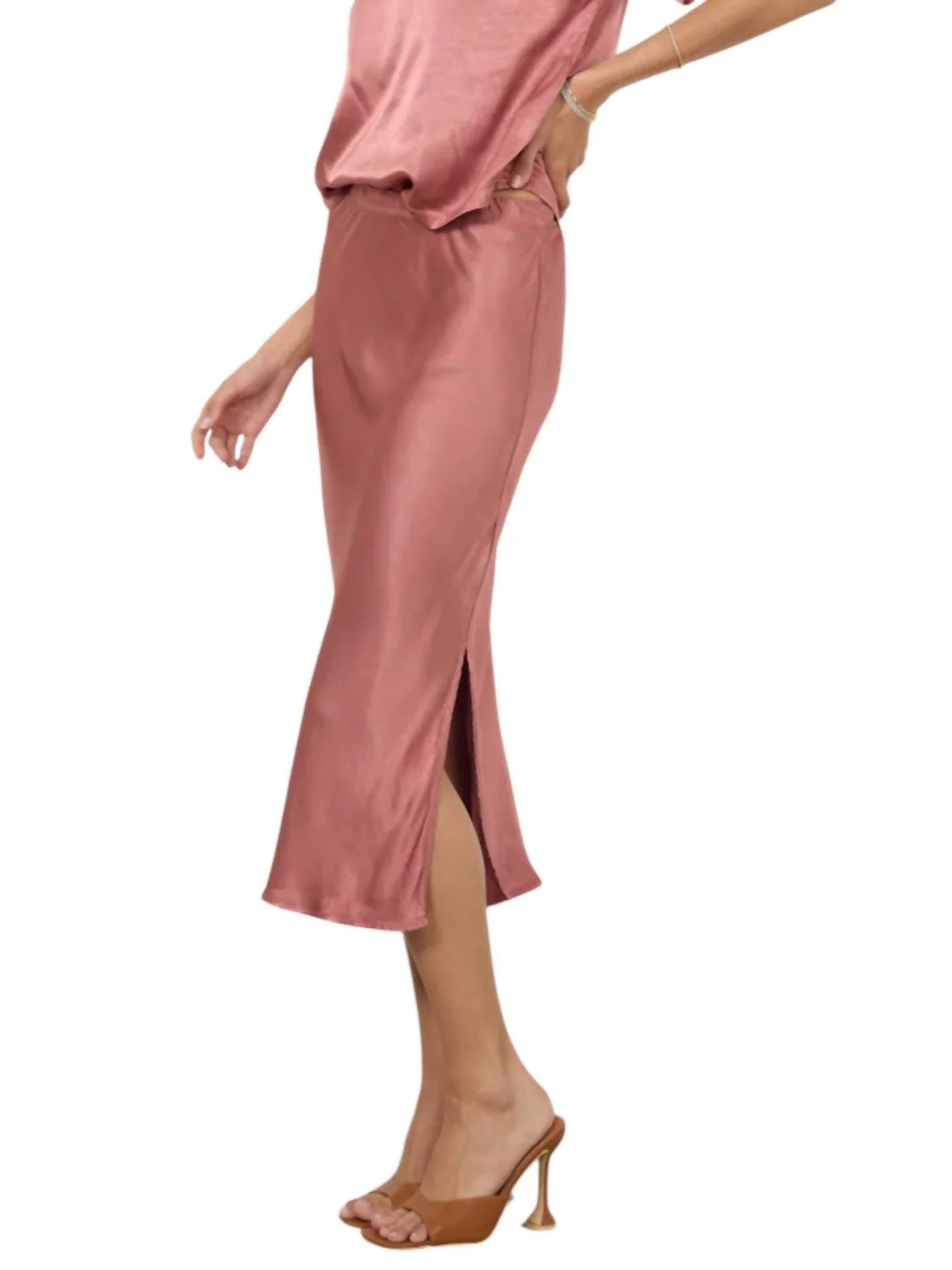 Dorit Silky Slip Skirt In Rose Gold