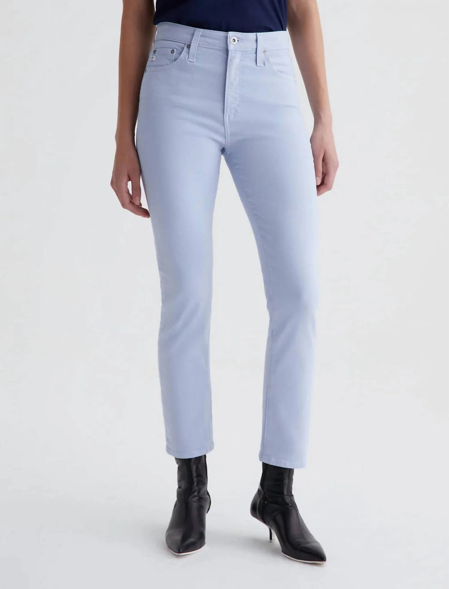 Ag Mari Crop High Rise Slim Straight Cut Jeans In Blue Whisper
