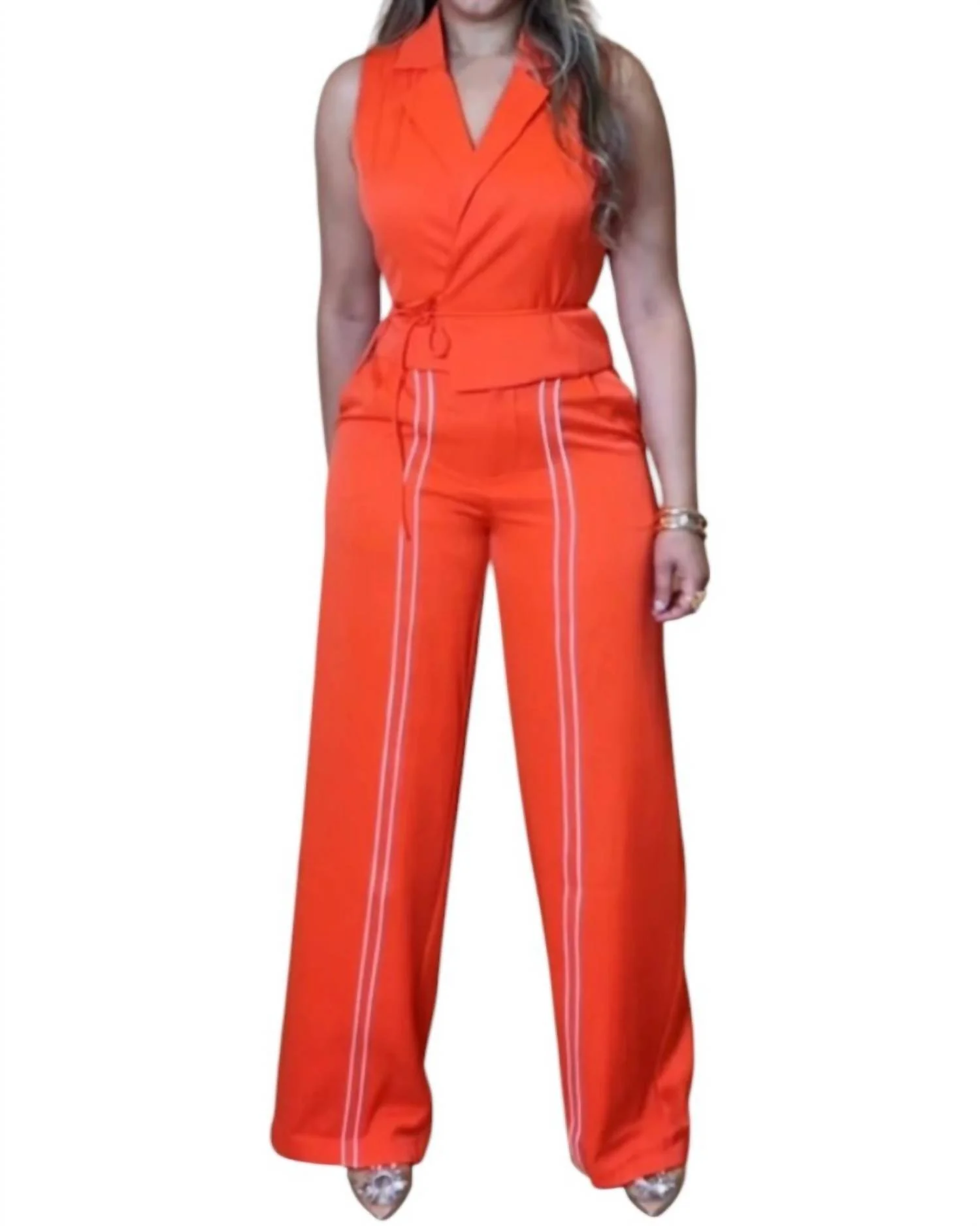 Sleeveless Top And Wide-Leg Pant Set In Orange