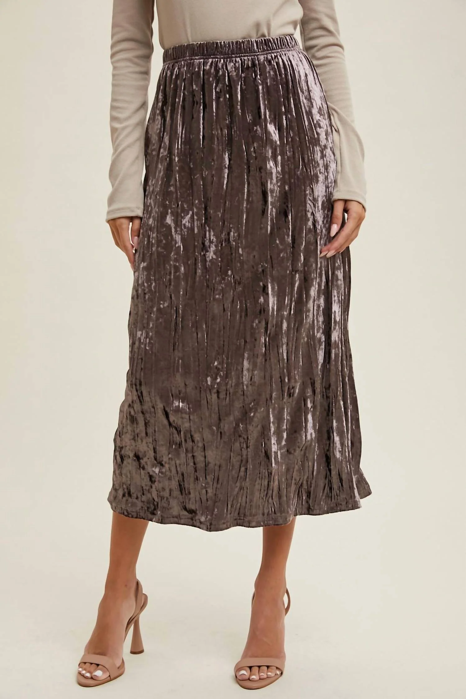 Crinkled Velvet Midi Skirt In Midnight