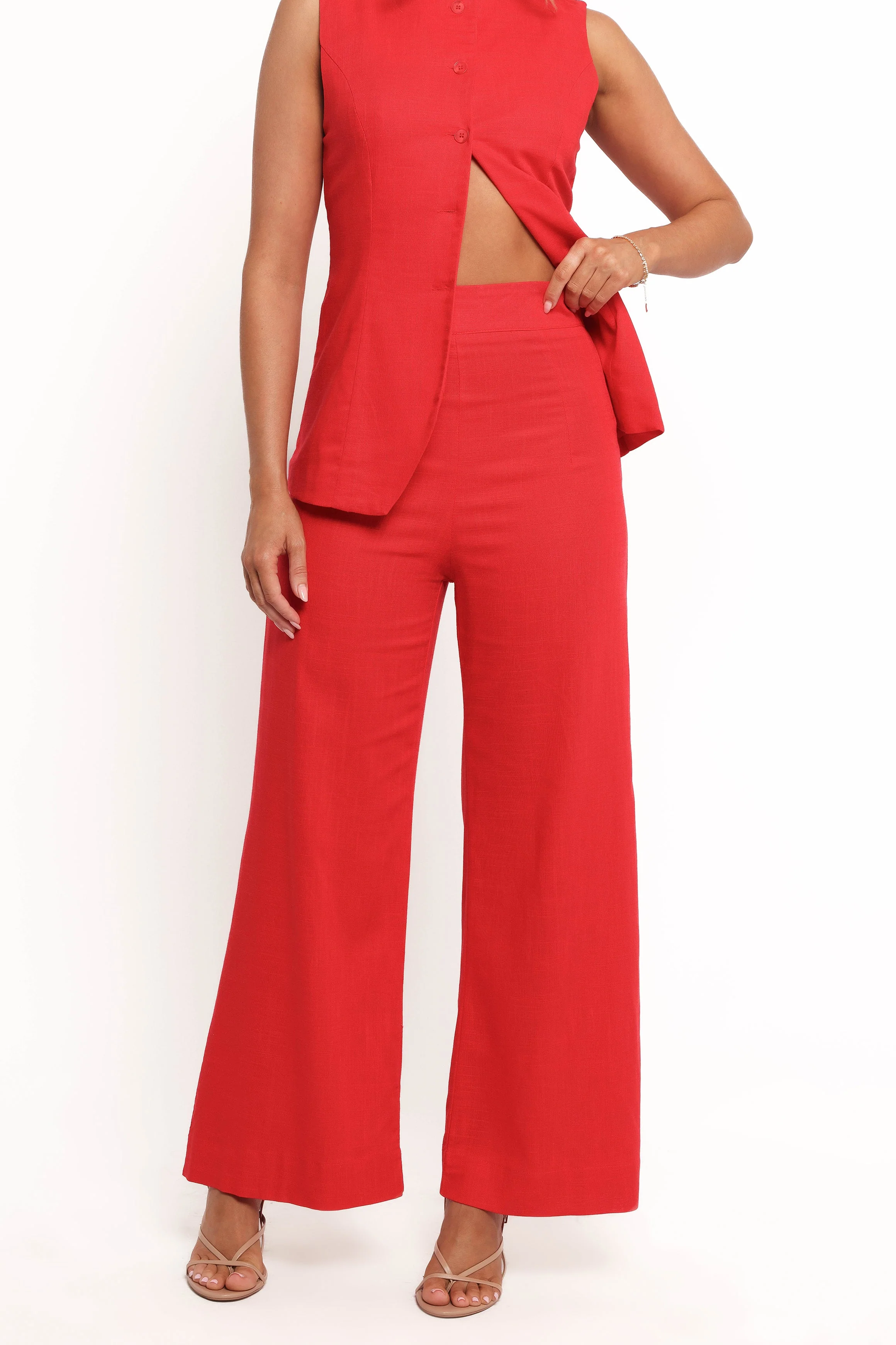 Amia Linen Blend Pants - Red