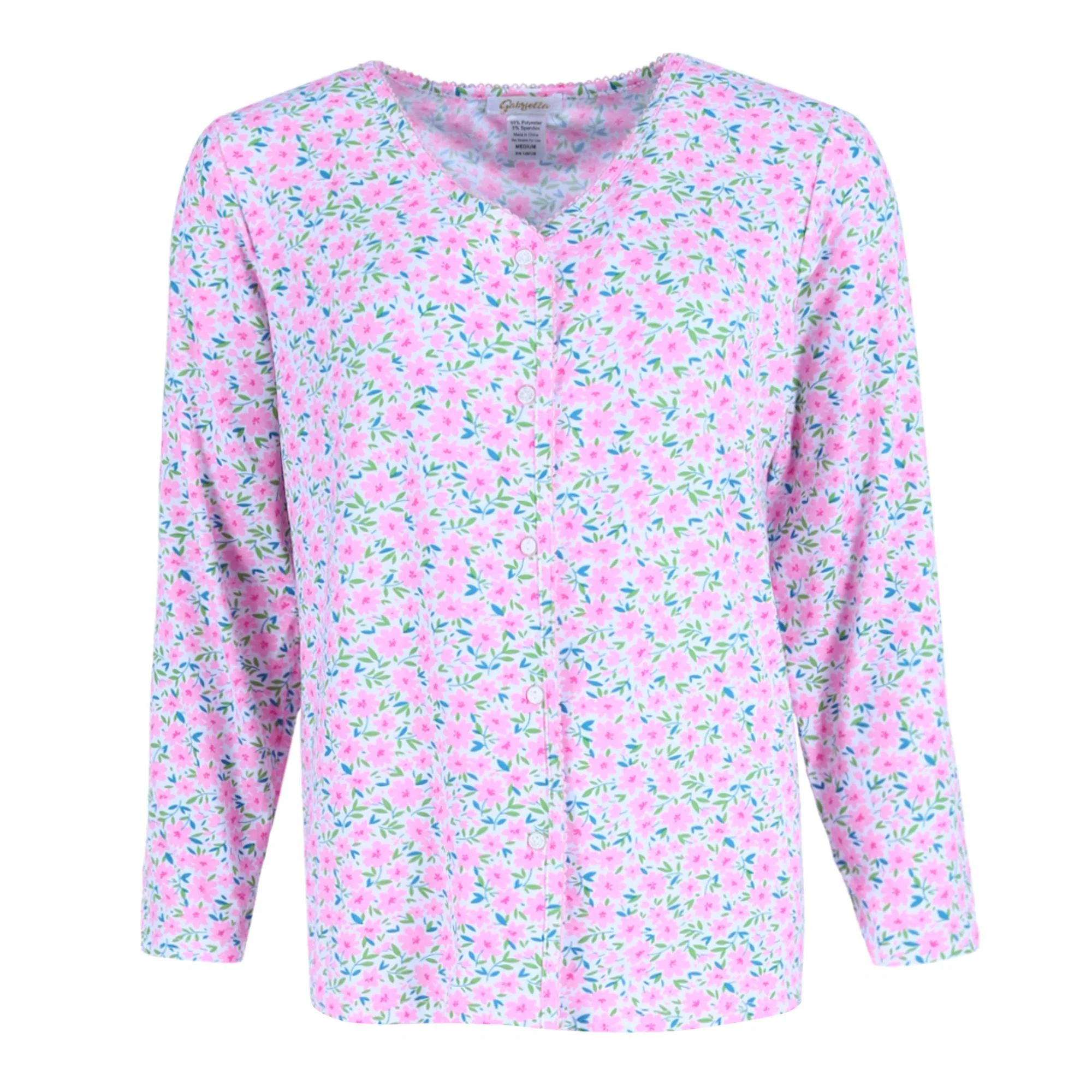 Women's Button Up Long Sleeve & Pant Pink Floral Set