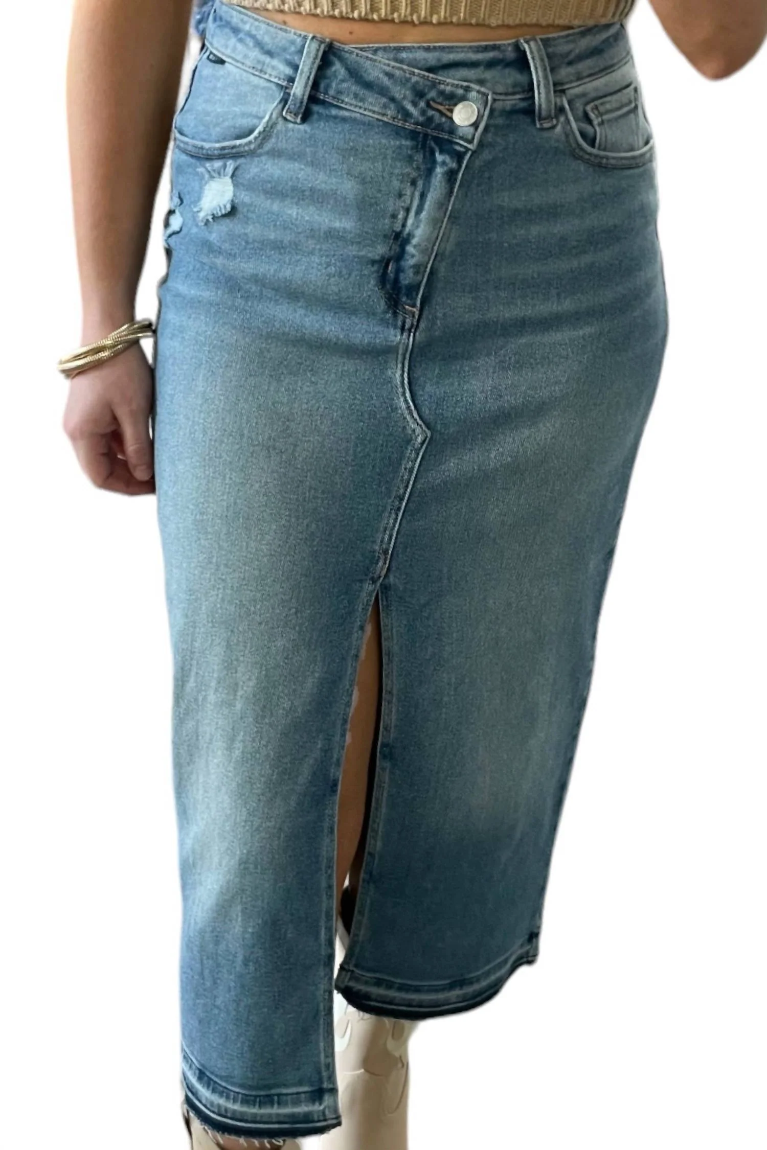 High Rise Midi Skirt In Light Wash