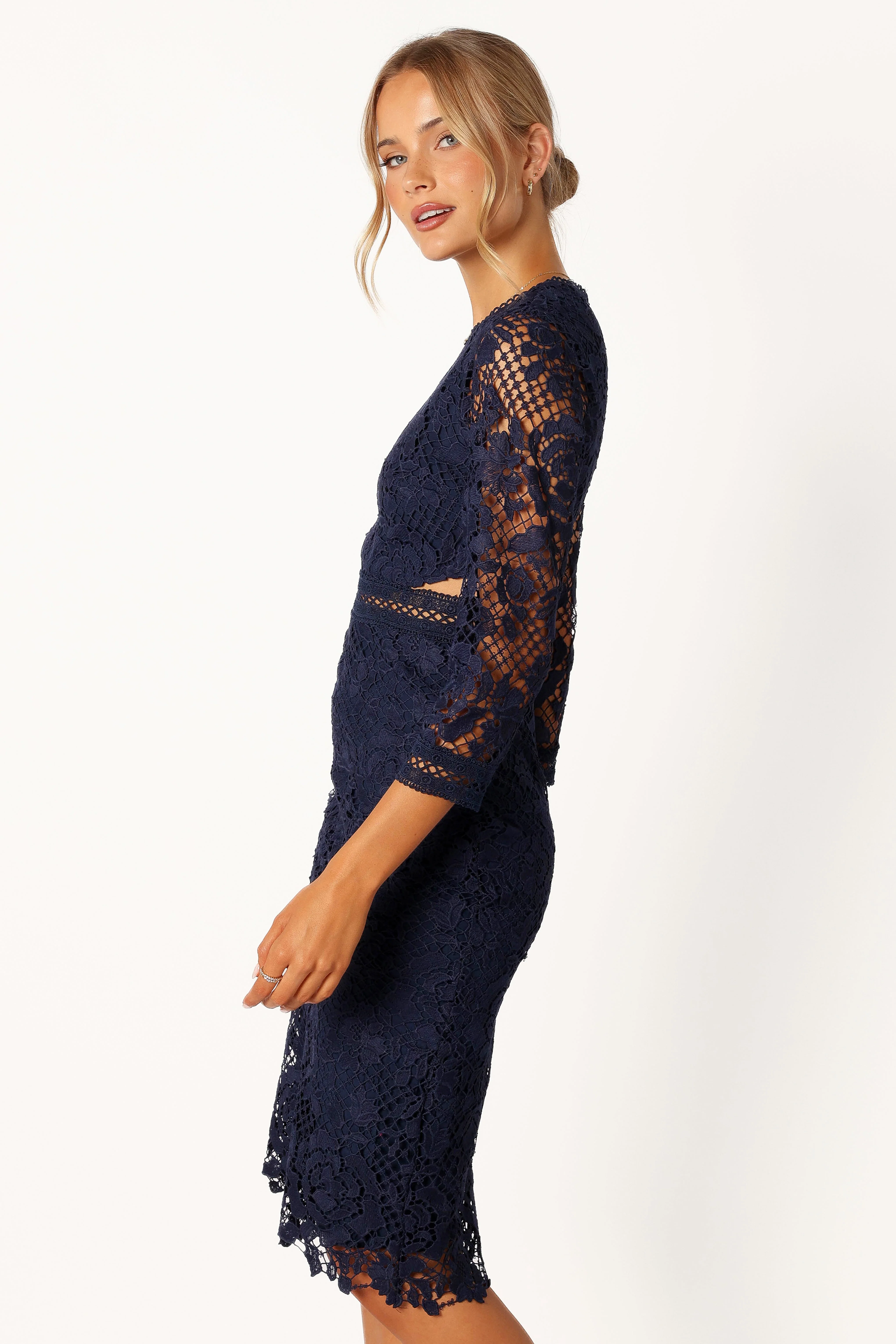 Pia Long Sleeve Midi Dress - Navy