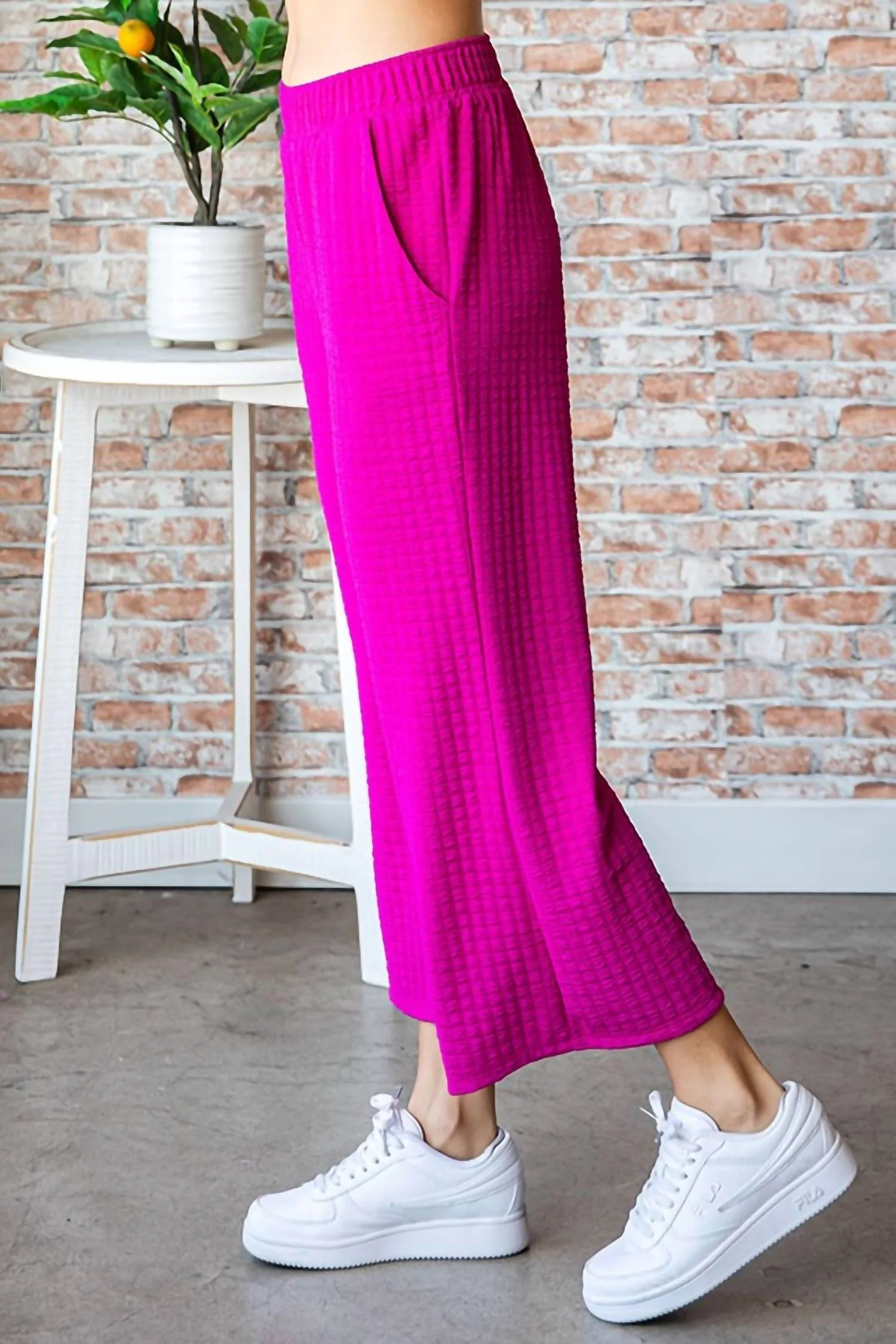 Textured Palazzo Pants In Pink