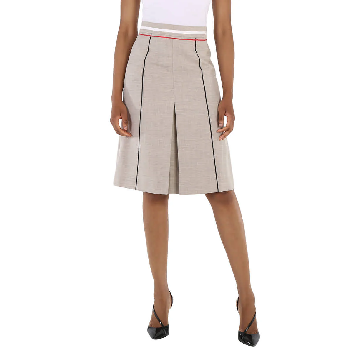 Burberry Ladies Ecru Box Pleat Detail Skirt
