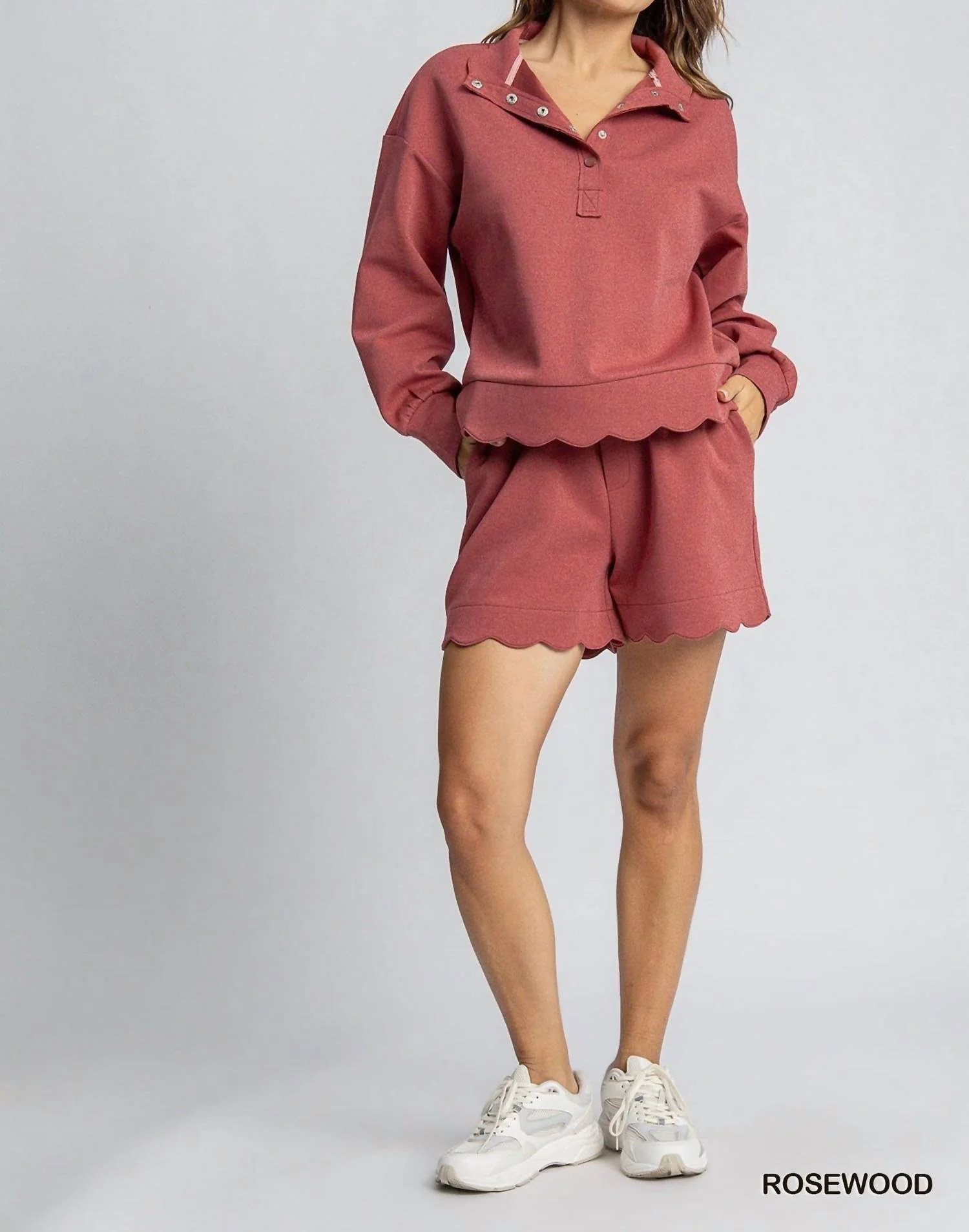 Luxe Knit Scalloped Hem Set In Rosewood