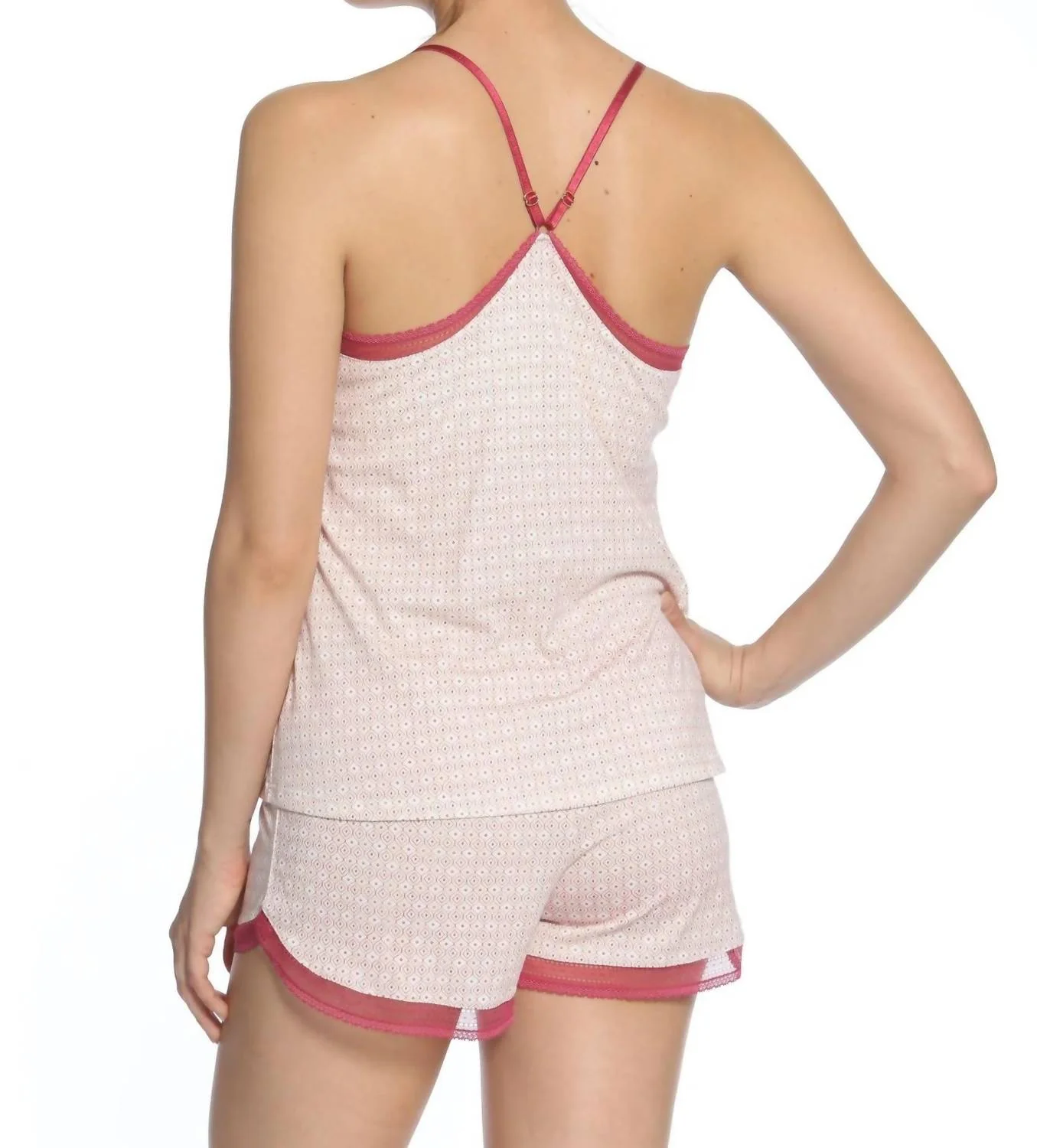 Bridgette Racerback Camisole Boxer Pajama Set In Red Geometric Print