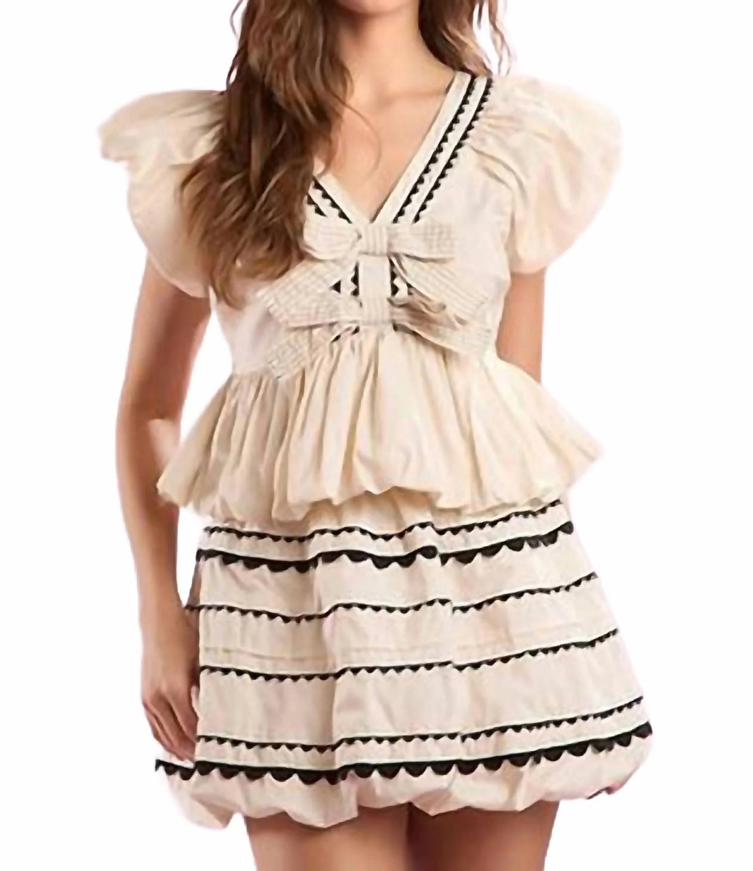 Poplin Ric Rac Bubble Hem Mini Skirt In Ivory