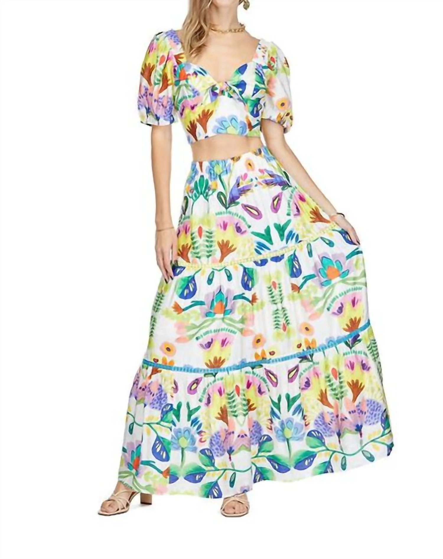 Island Art Trim Tiered Skirt In Multi