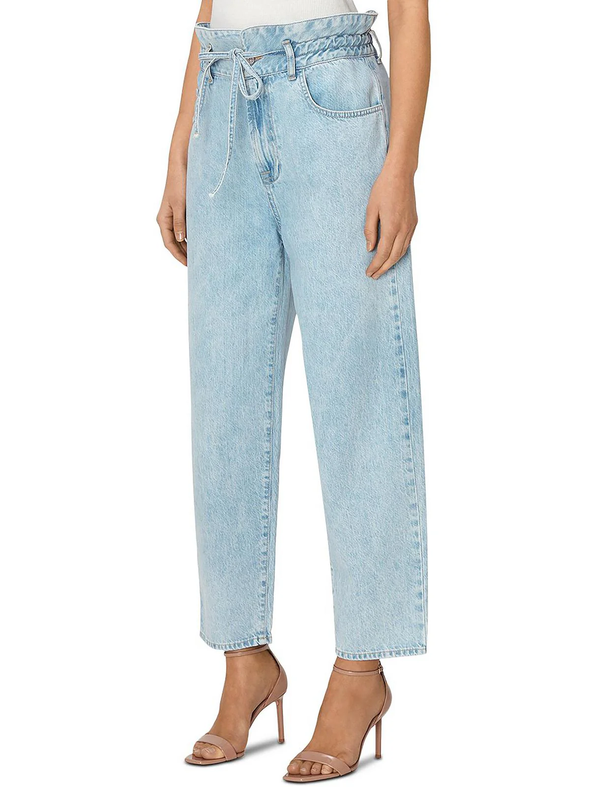 Womens Tie Waist High Rise Ankle Jeans