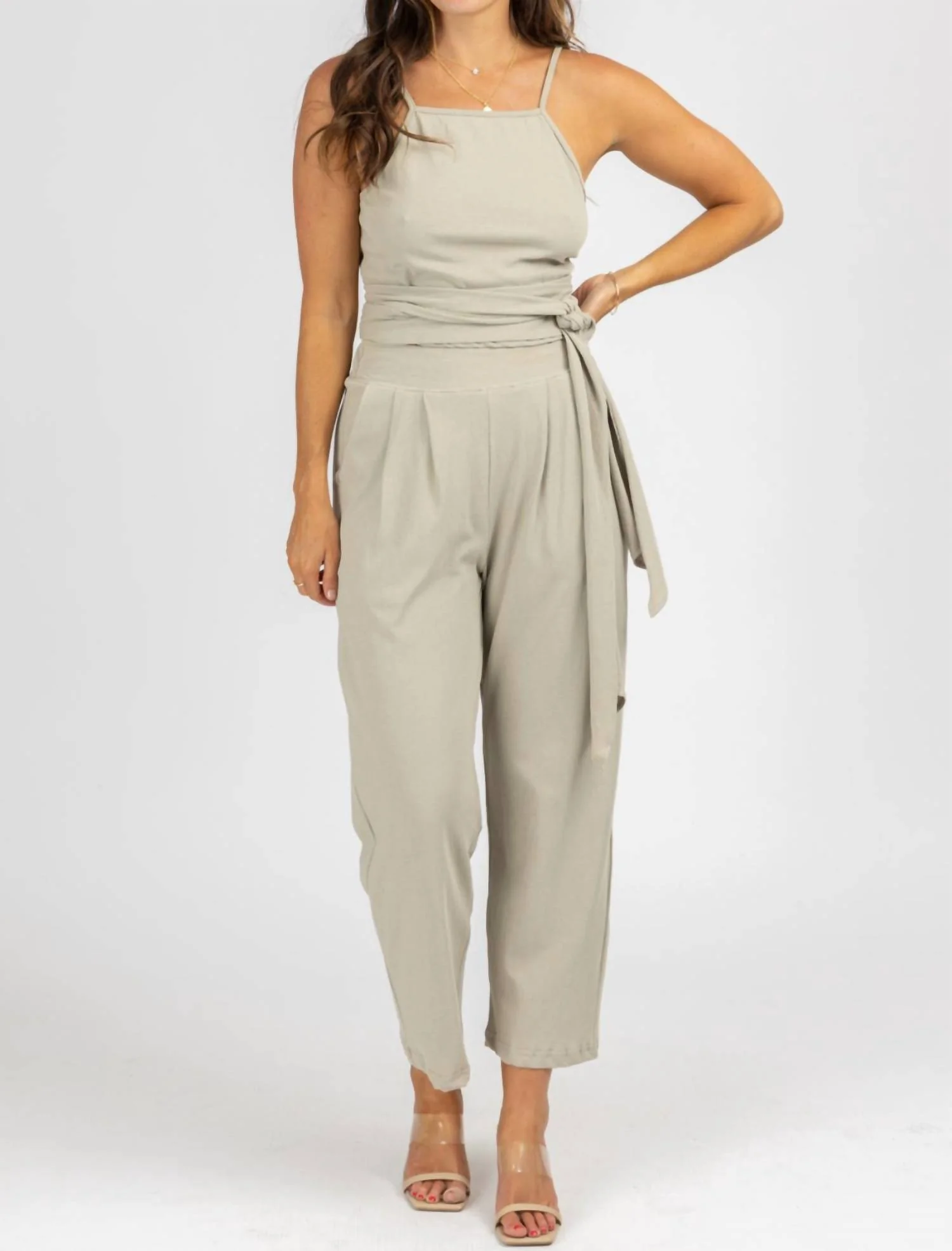 Wrap Top + Pleated Pant Set In Mushroom