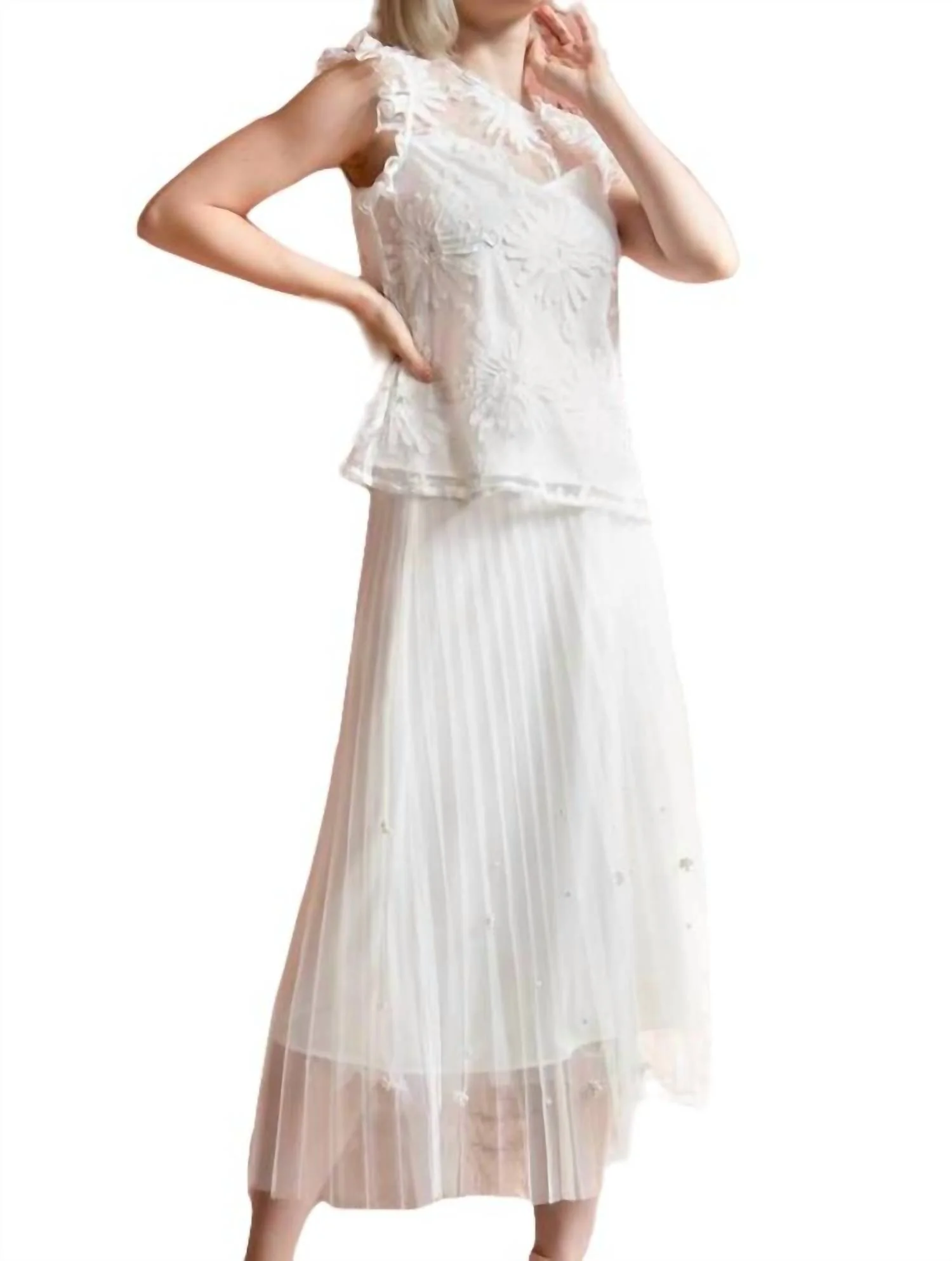 Lila Pearl Tulle Skirt In Ivory