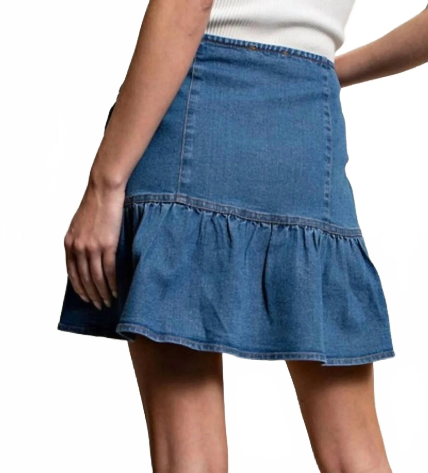 Danielle Ruffled Denim Mini Skirt In Blue