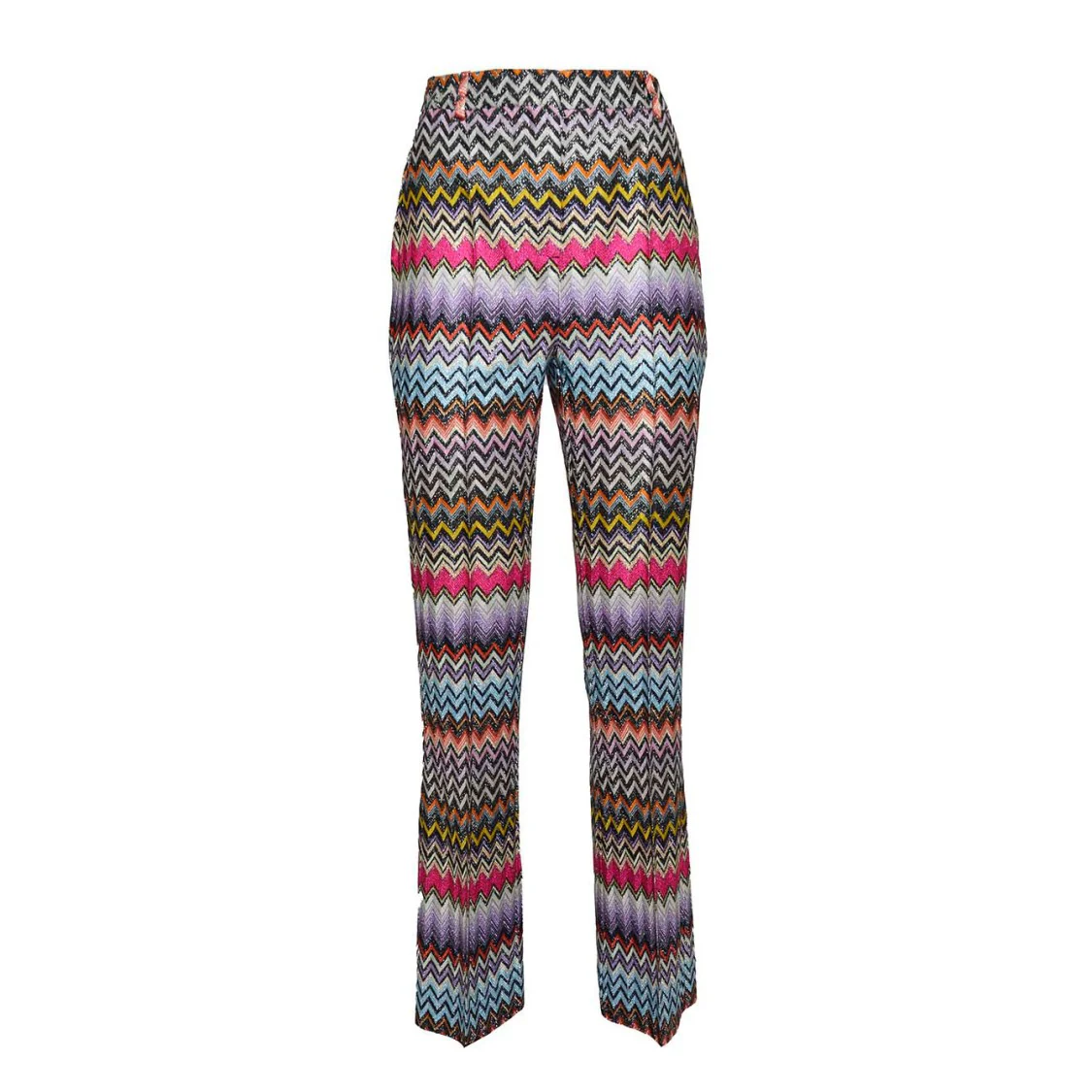 Multicolored Chevron Print Lamé Thread Viscose Capri Pants