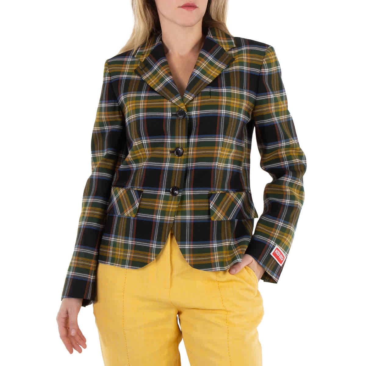Kenzo Plaid Front Pocket Fitted Blazer