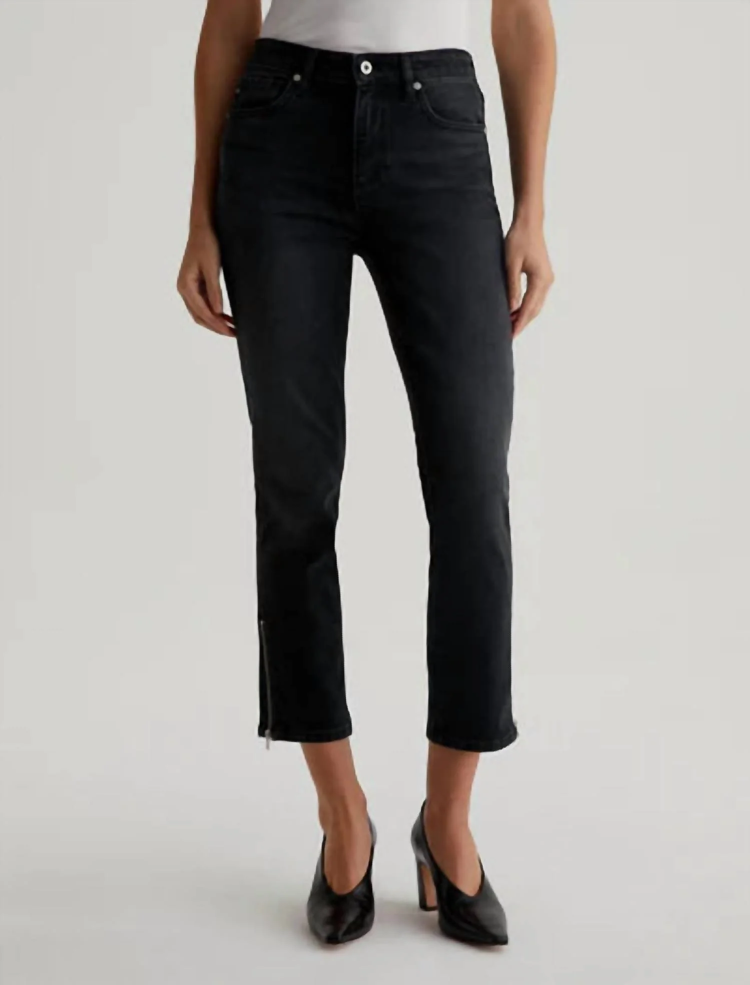 Mari Crop Moto Slim Straight Cut Jeans In Elixer