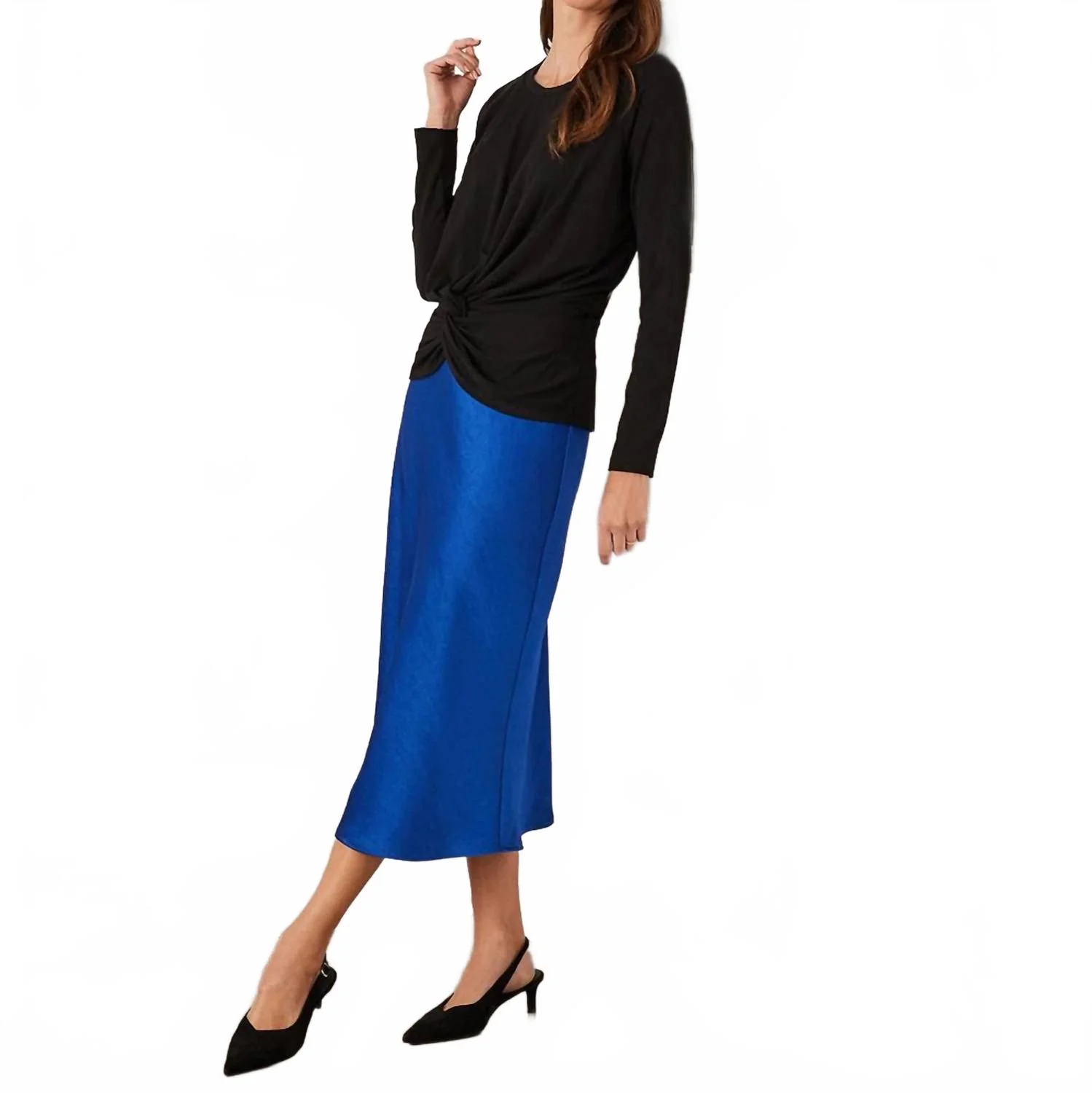 Satin Bias Cut Midi Skirt In Royal
