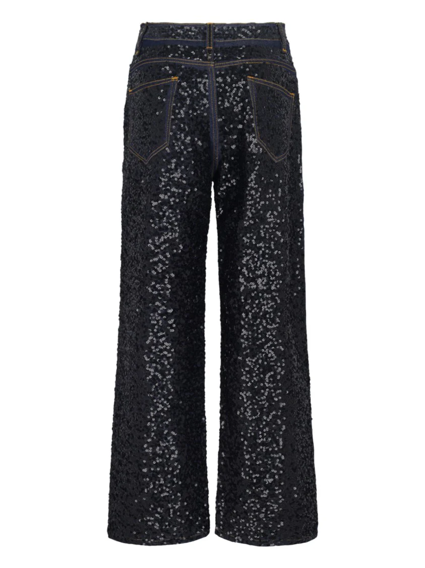 Guff Sequin Straight Jeans In Black Stretch Denim