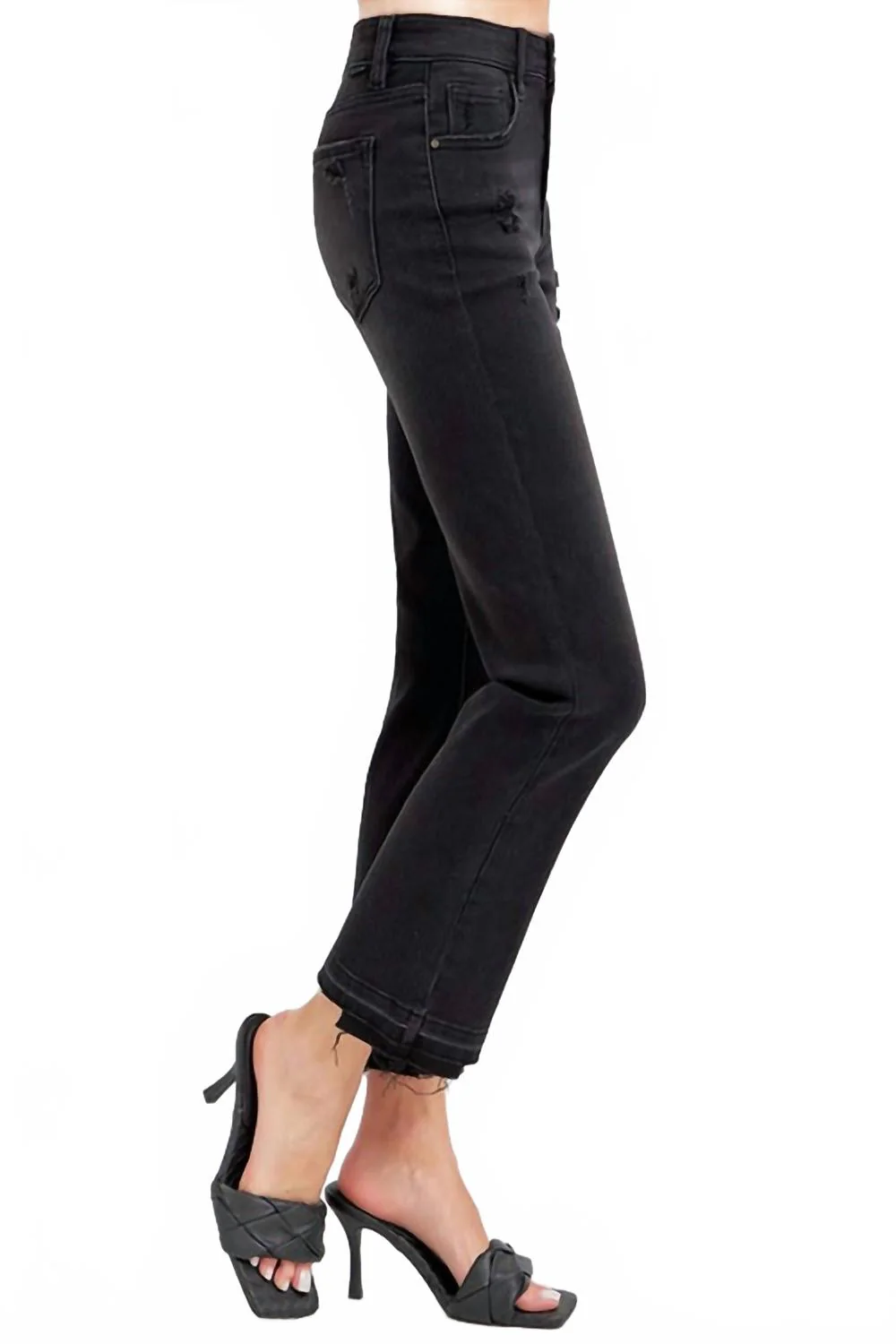 Mid Rise Ankle Straight Leg Jeans In Black