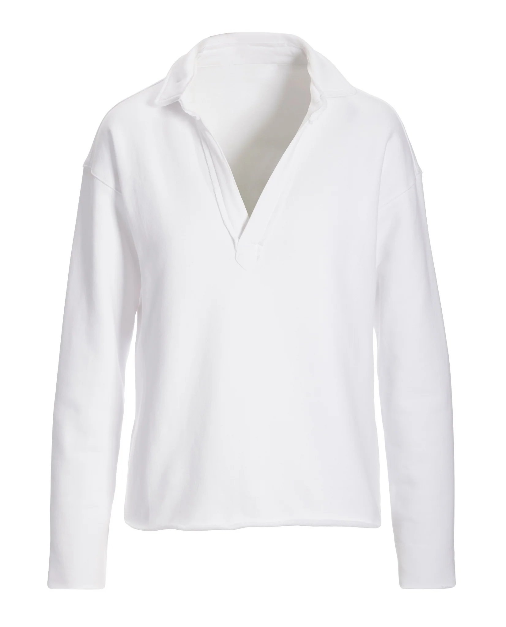 Cotton Comfort Collared V Neck Lounge Sweatshirt White