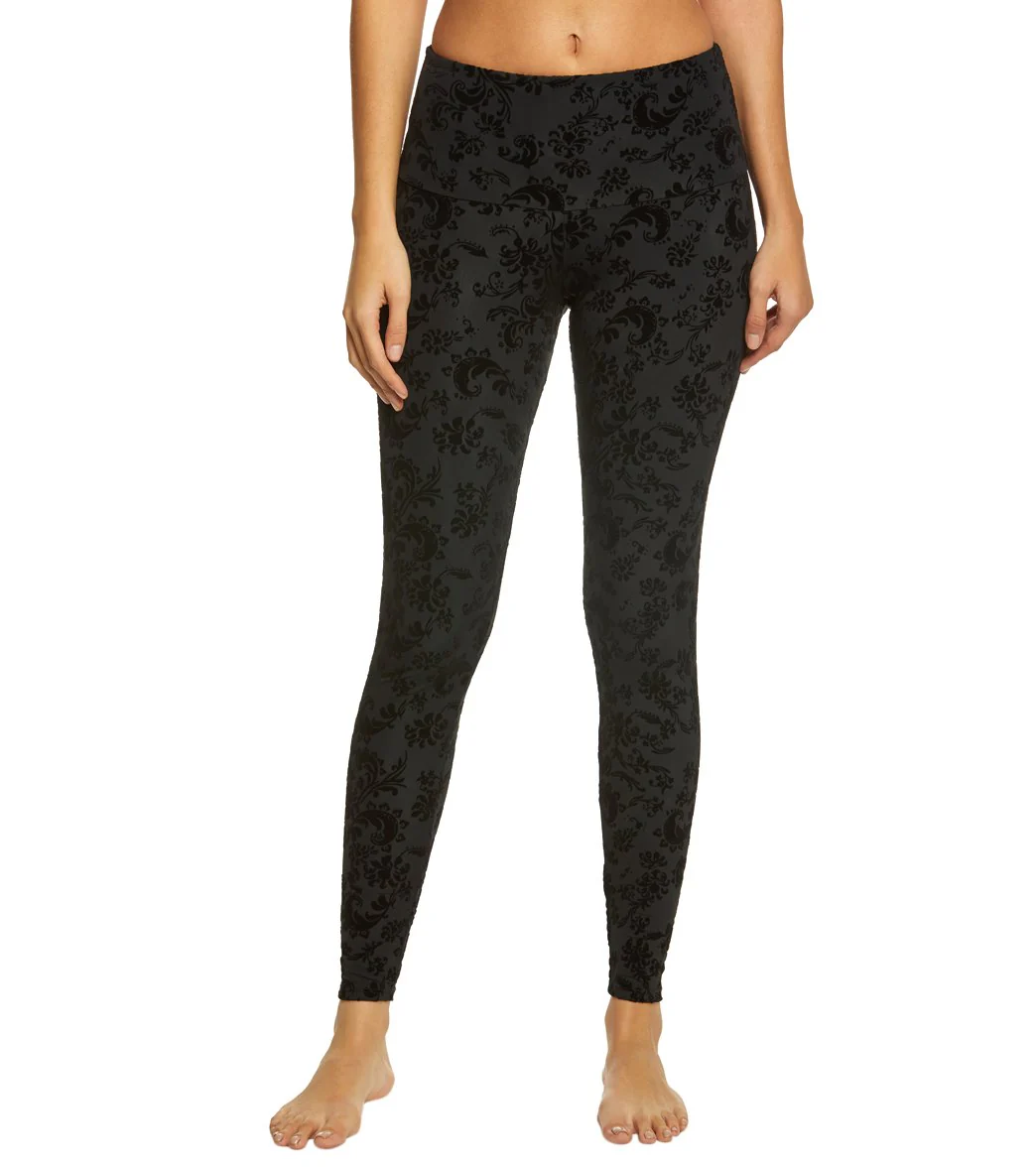 Onzie High Waisted Yoga Leggings Black Flocking