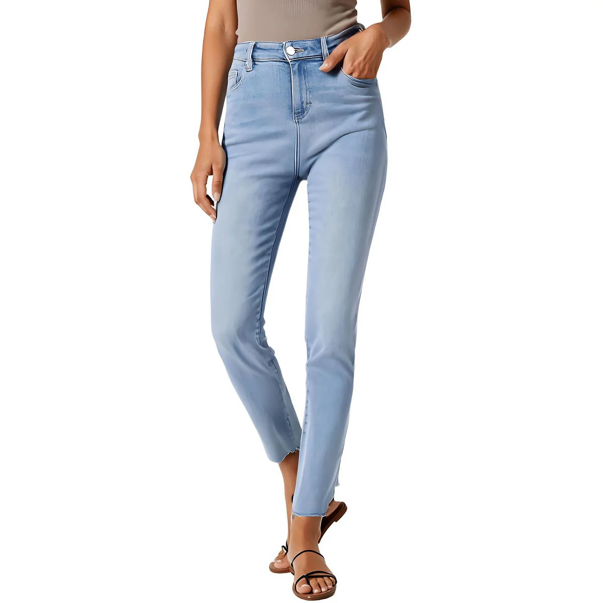 Womens Raw Hem Denim Straight Leg Jeans