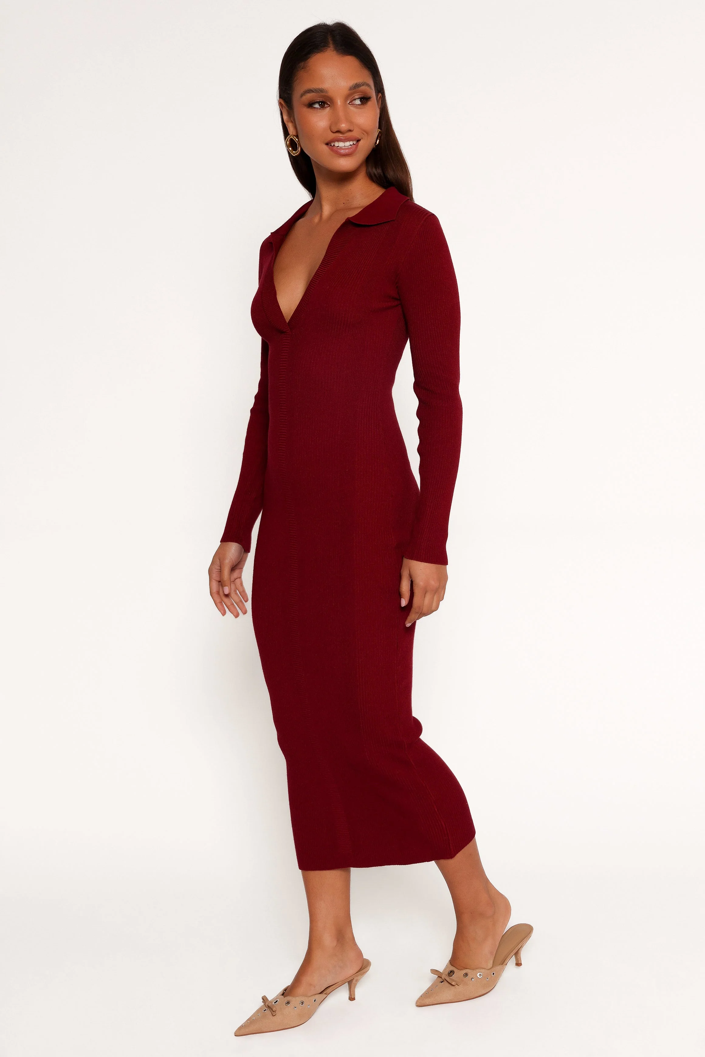 Collins Long Sleeve Midi Dress - Wine