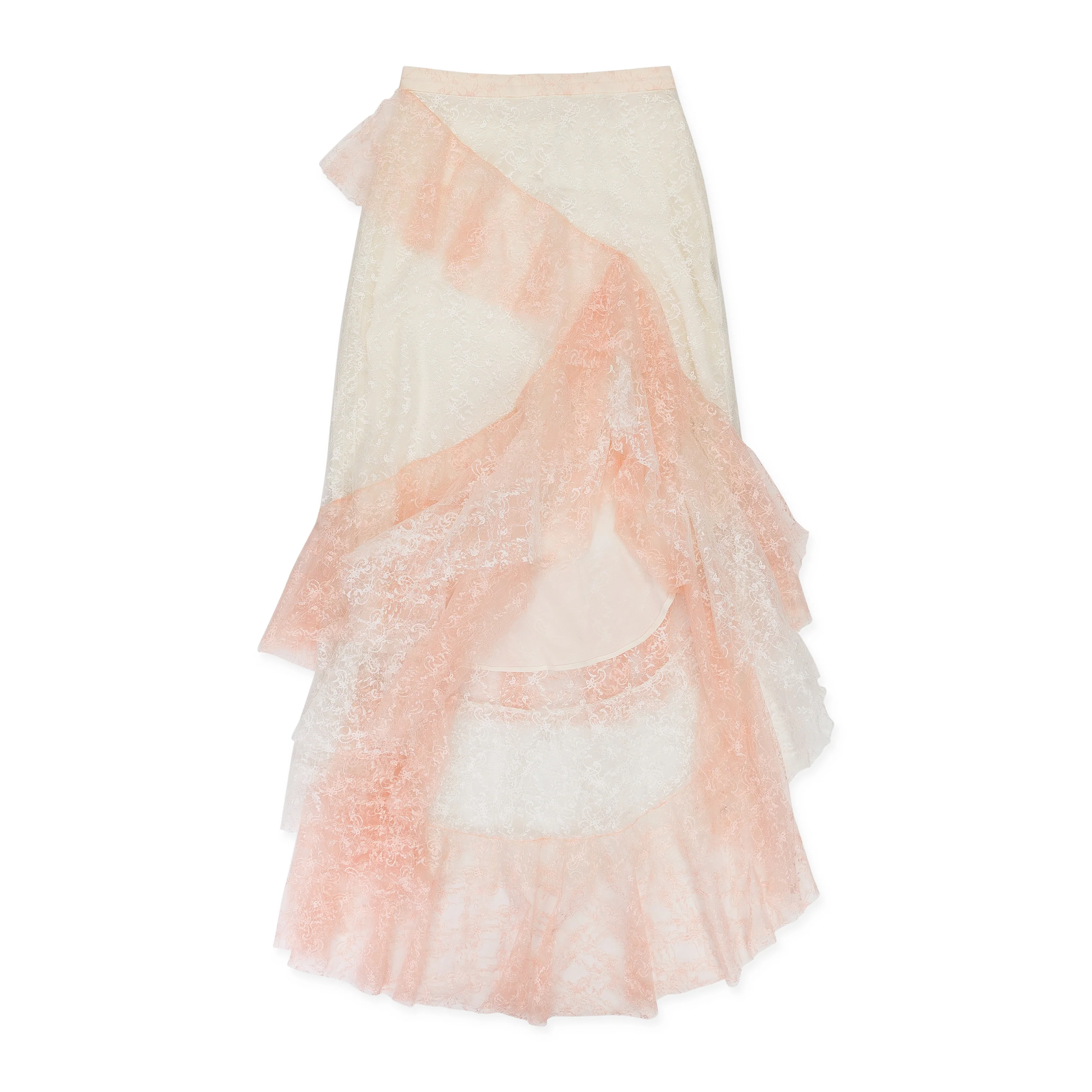 PINK/WHITE FLORAL TULLE ASYMMETRICAL FLARED SKIRT