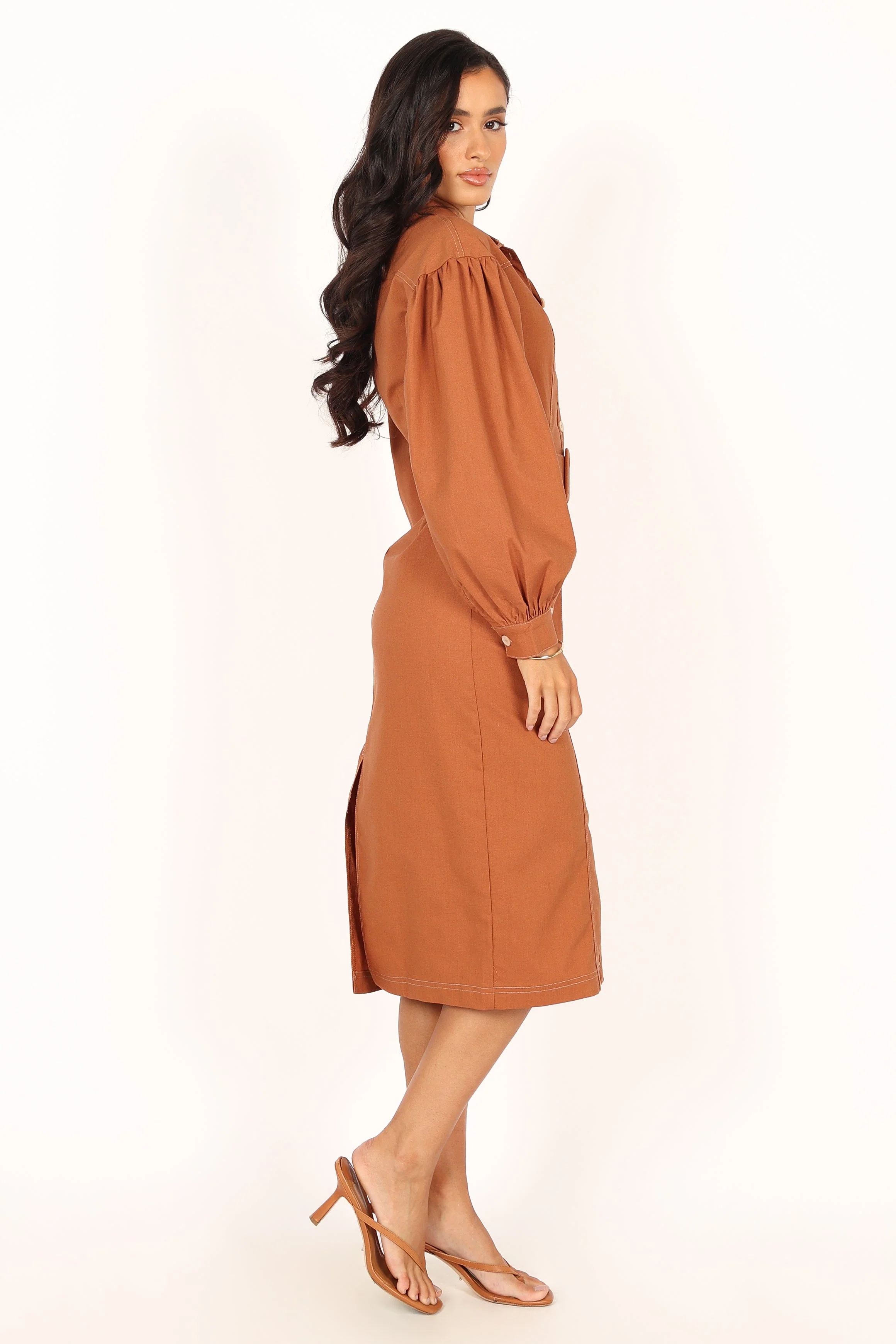 Coco Long Sleeve Midi Dress - Tan