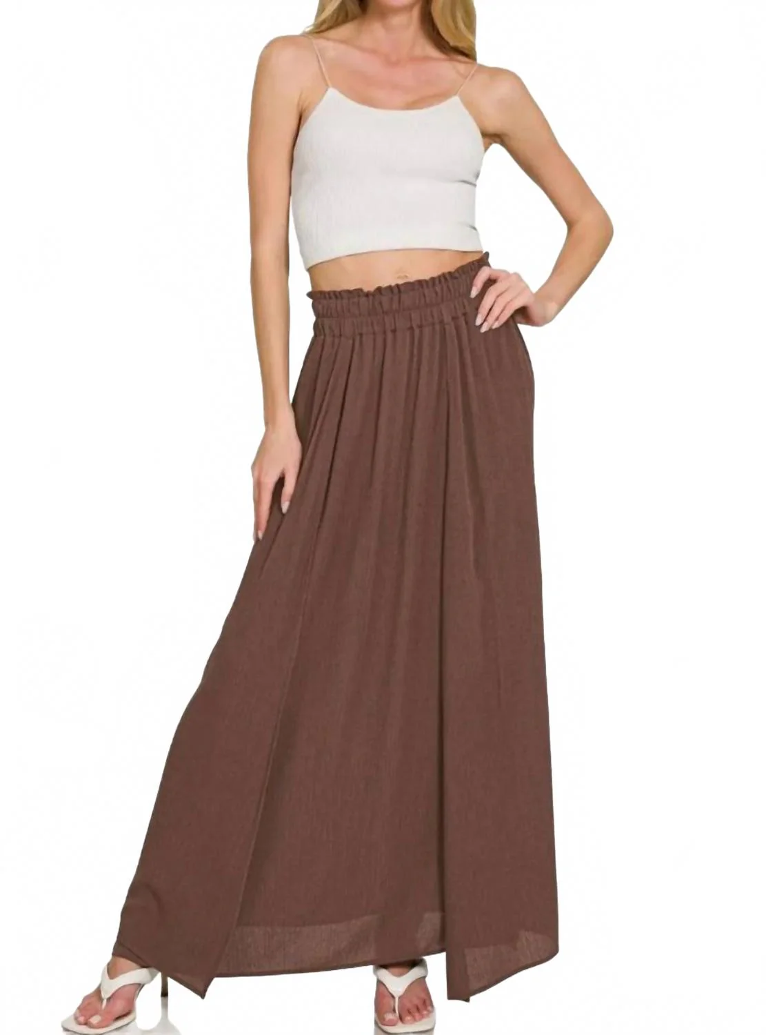 Woven Crinkle Gauze Long Skirt In Brown