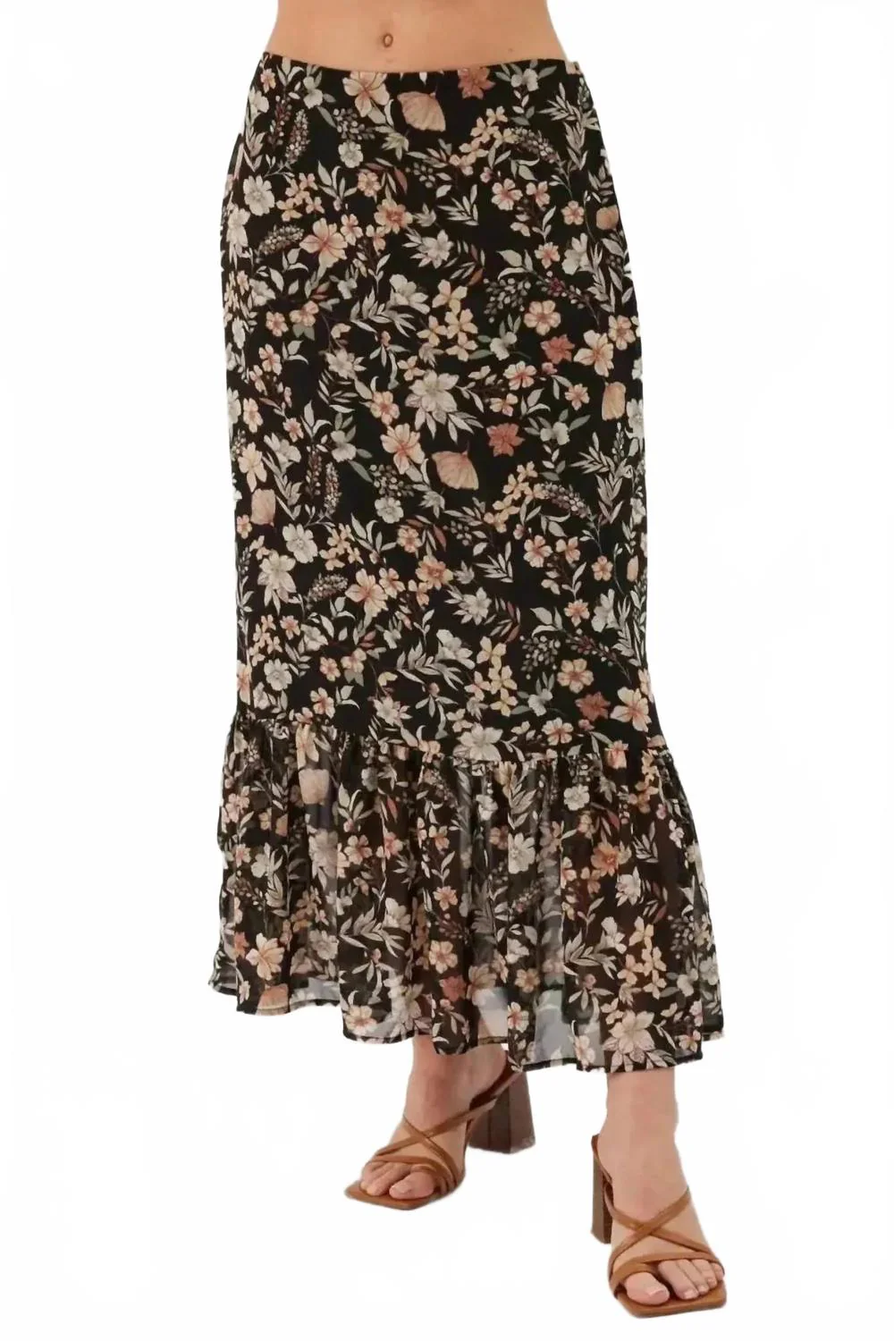 Tara Midi Skirt In Black Multi