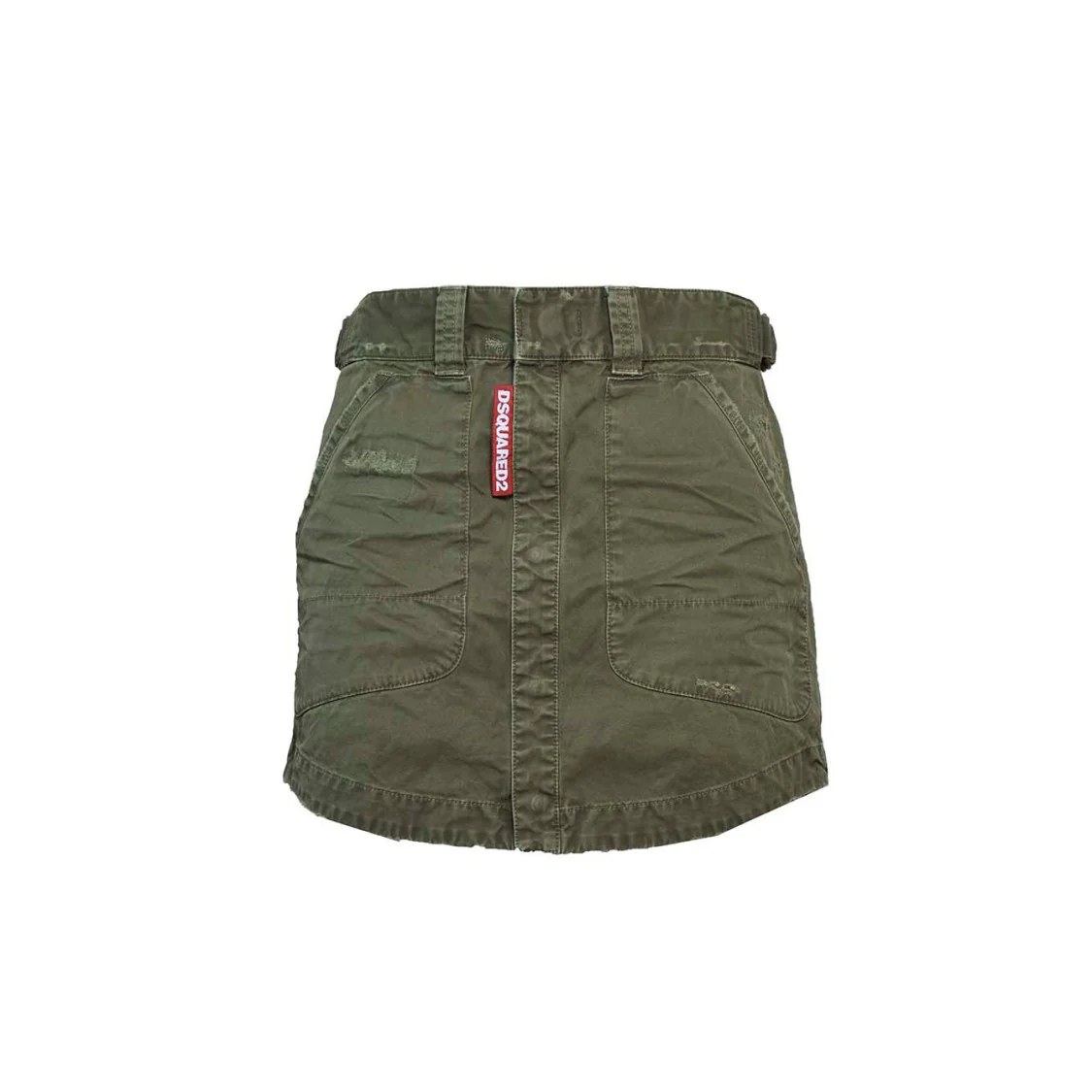 Green Cotton Military Miniskirt