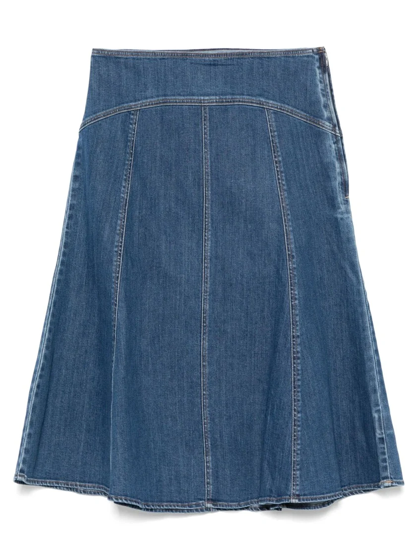 Flared Denim Skirt With Panel Detailing