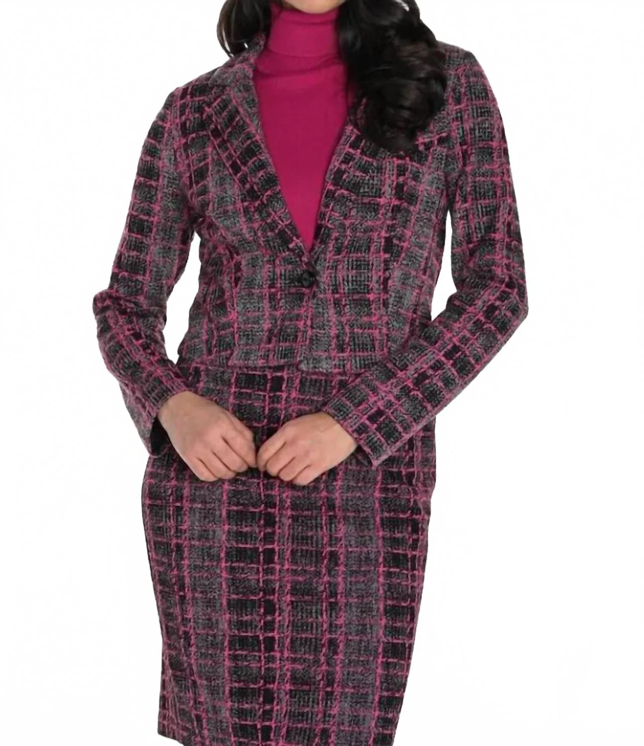 Plaid Knit Blazer In Pink/black