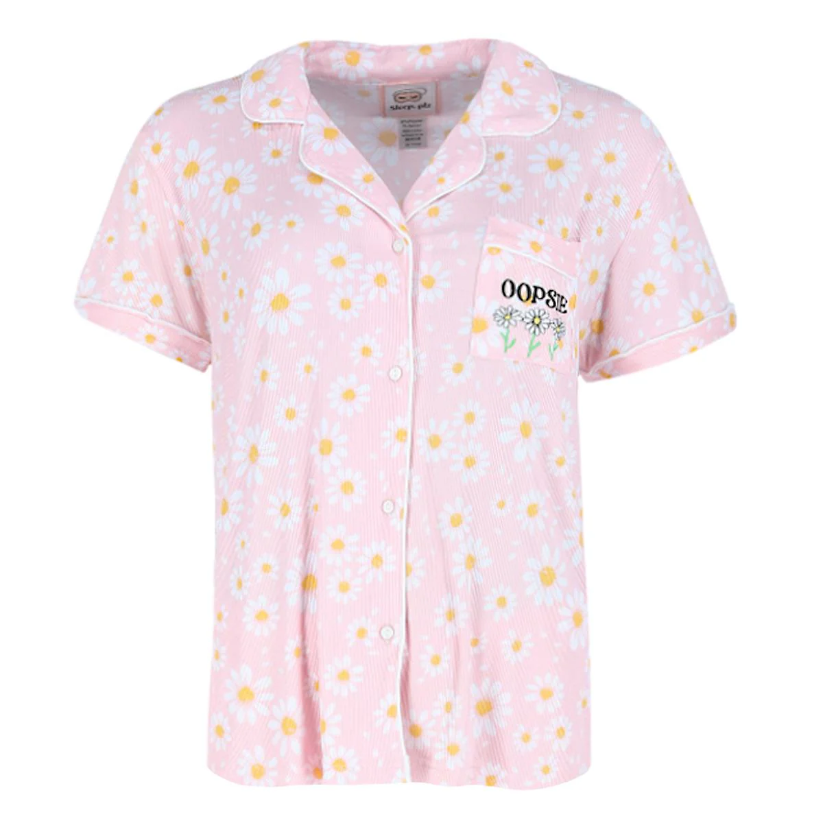 Women's Plus Size Daisy Ribbed Notch Short Sleeve Pajama Set