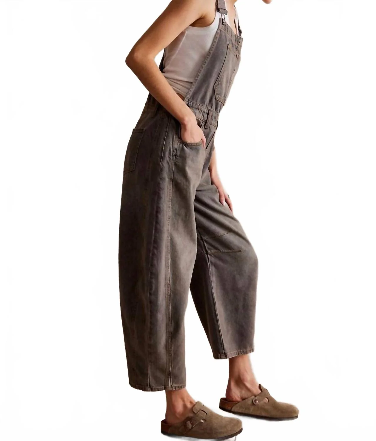 Good Luck Barrel Leg Overalls In Archive Grey